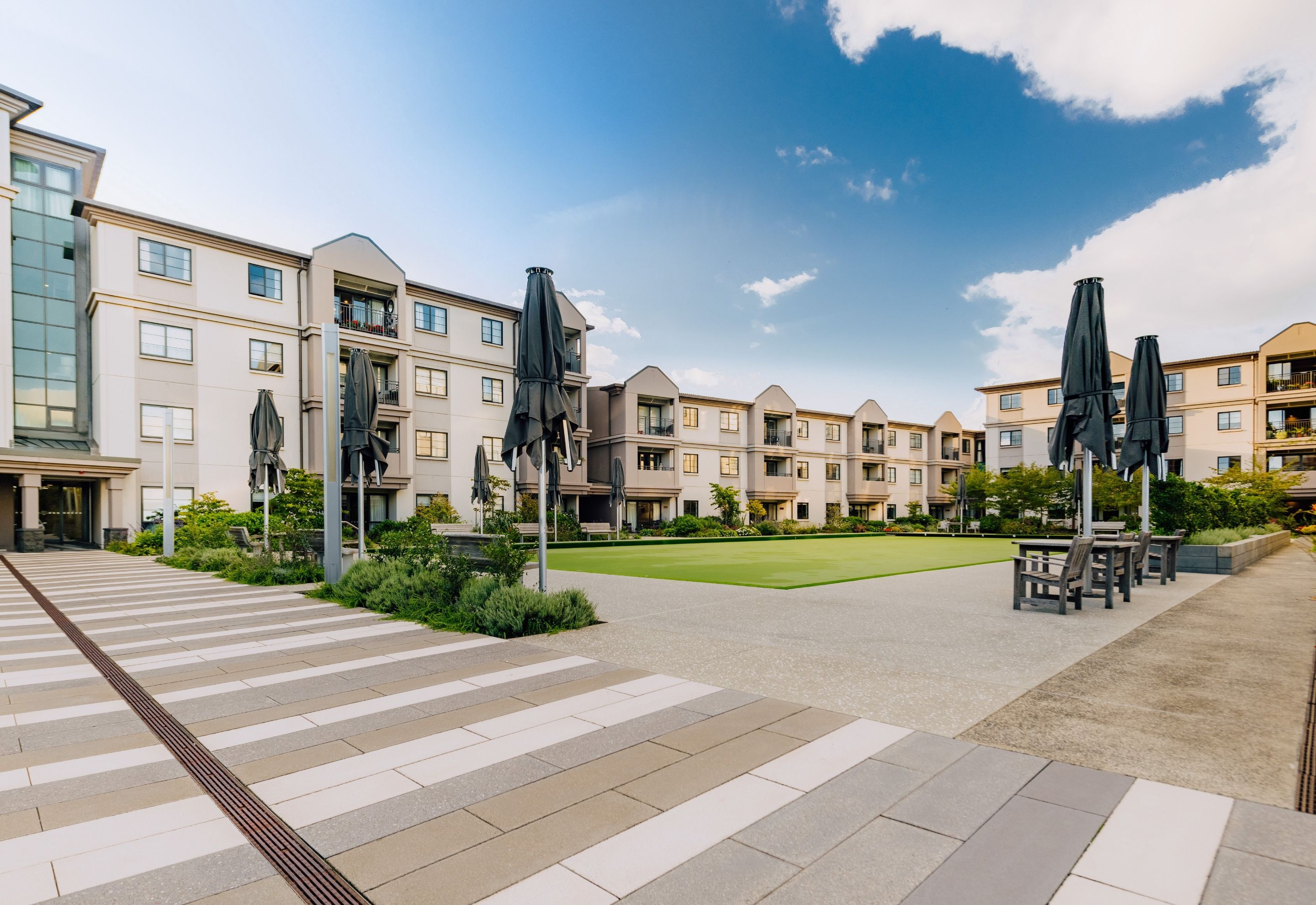 A sunny day in the Poynton courtyard a retirement village in Takapuna