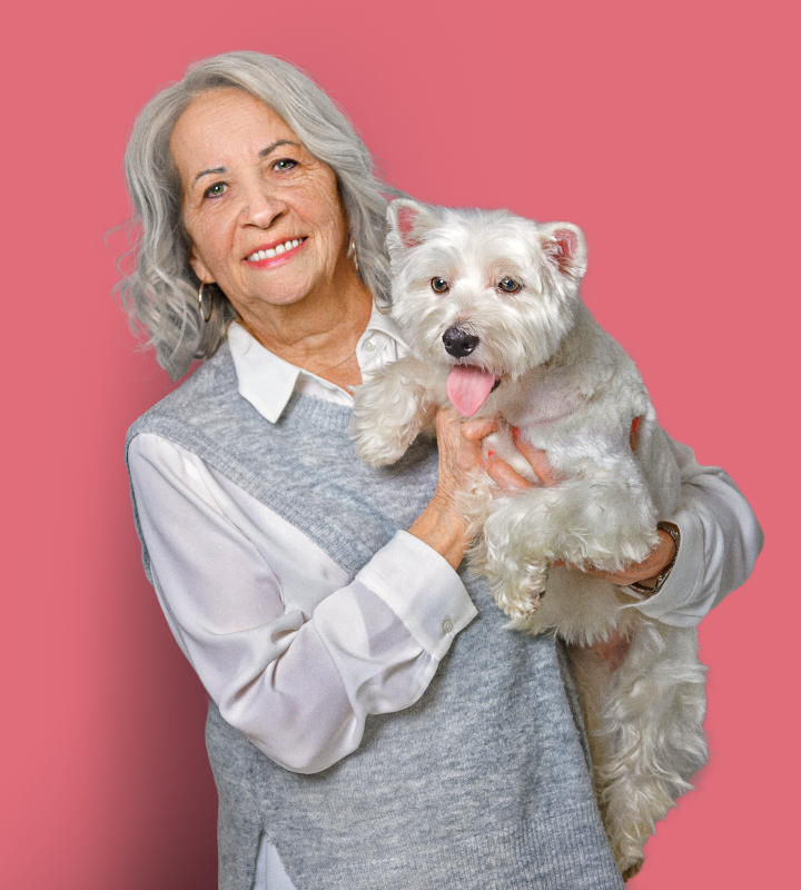 Residents smiling with dog