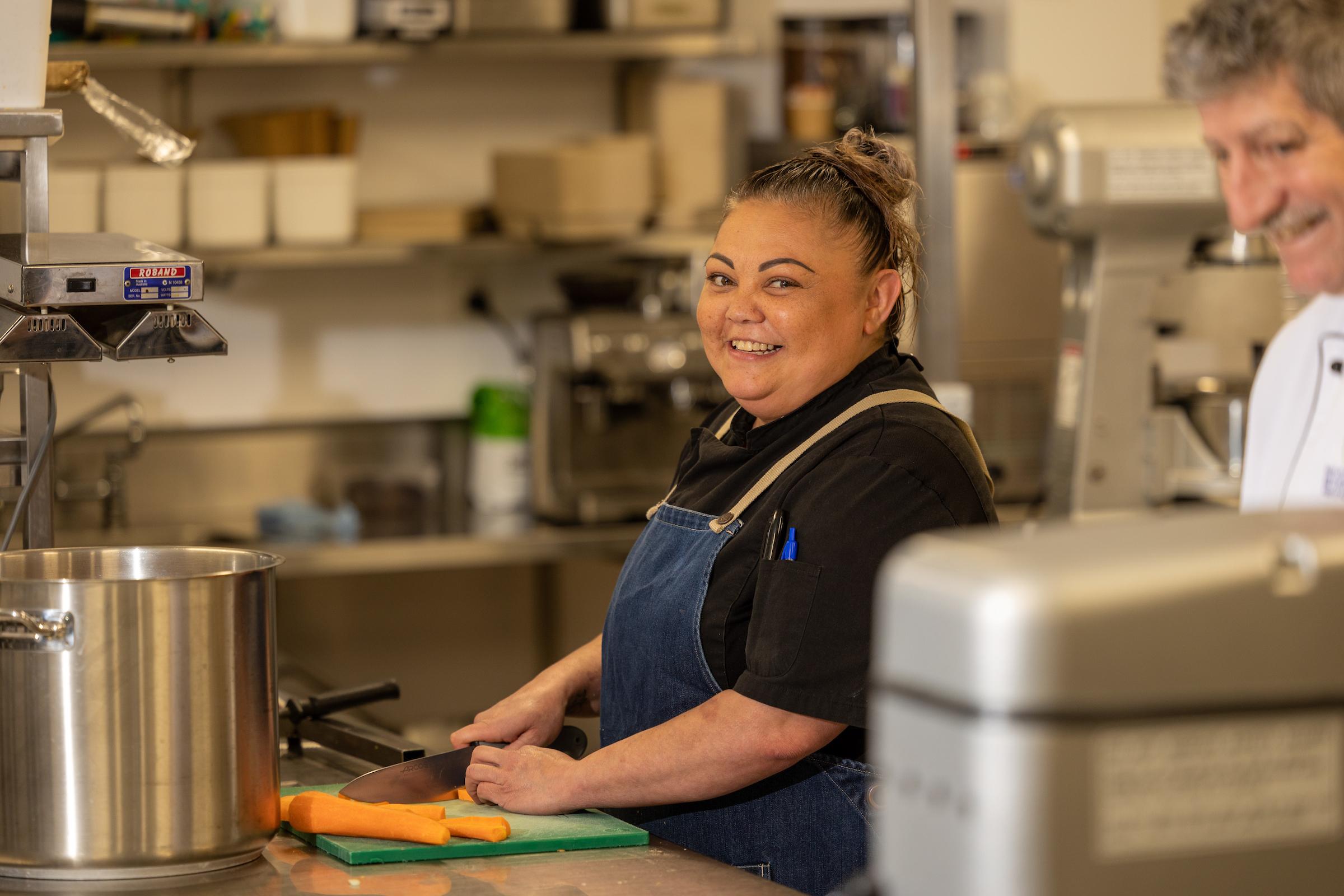 Tracey Edwards in the kitchen