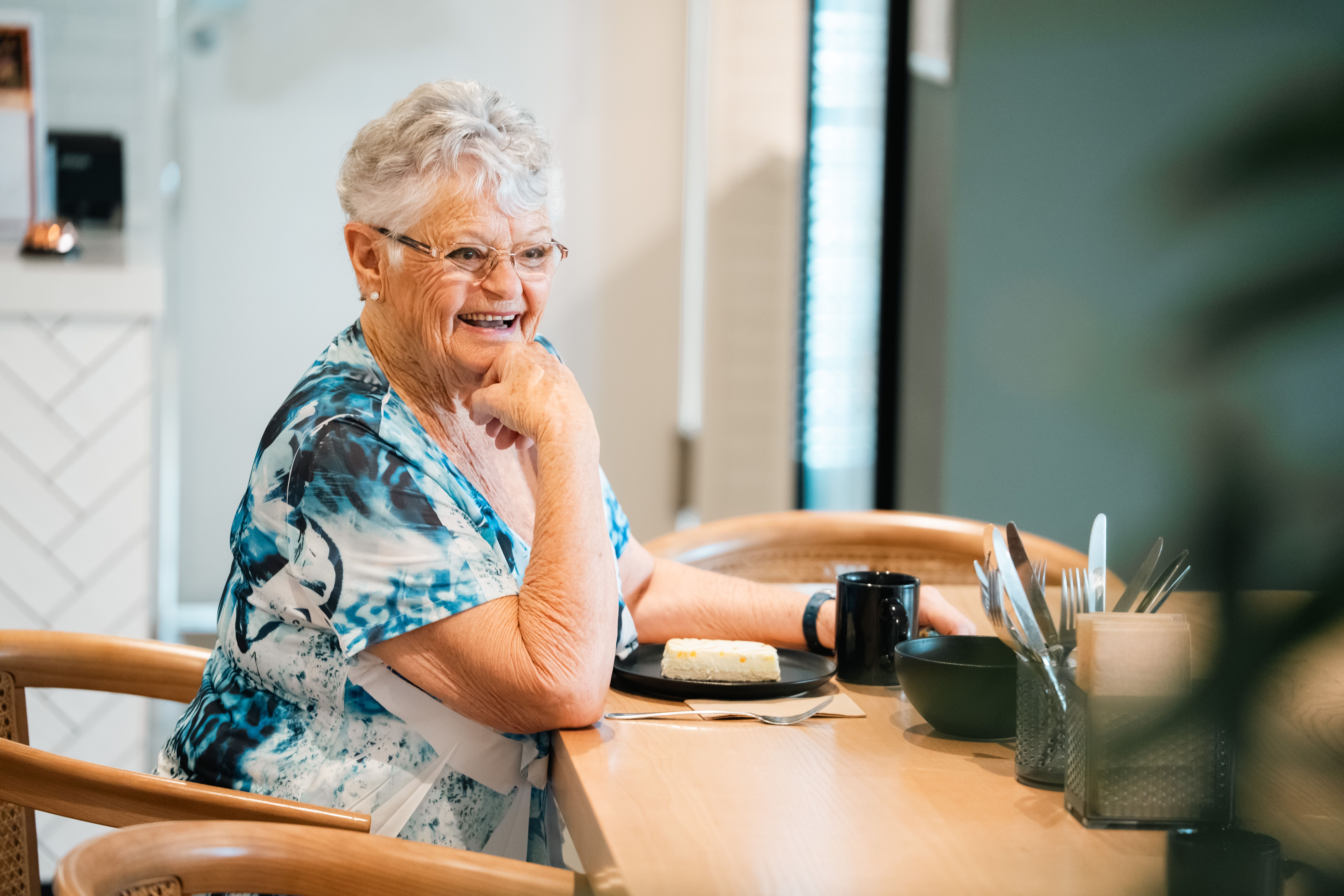 Residents sitting and having a coffee