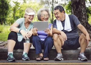 Residents looking at laptop