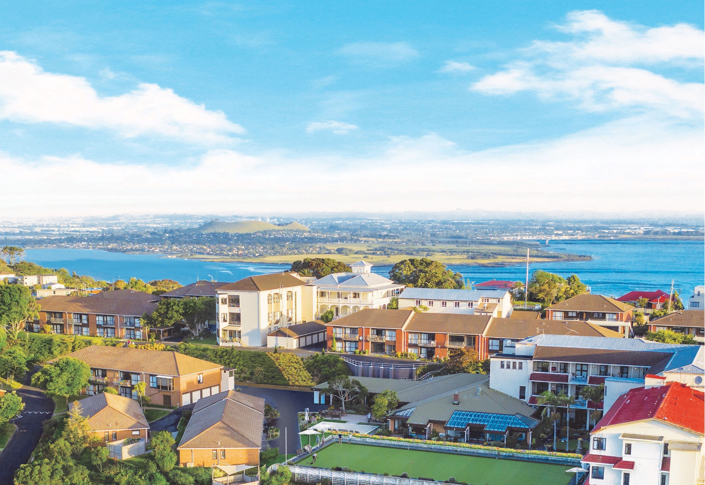 An aerial view of the vicinity of Metlifecare's Hillsborough Heights Retirement Village.