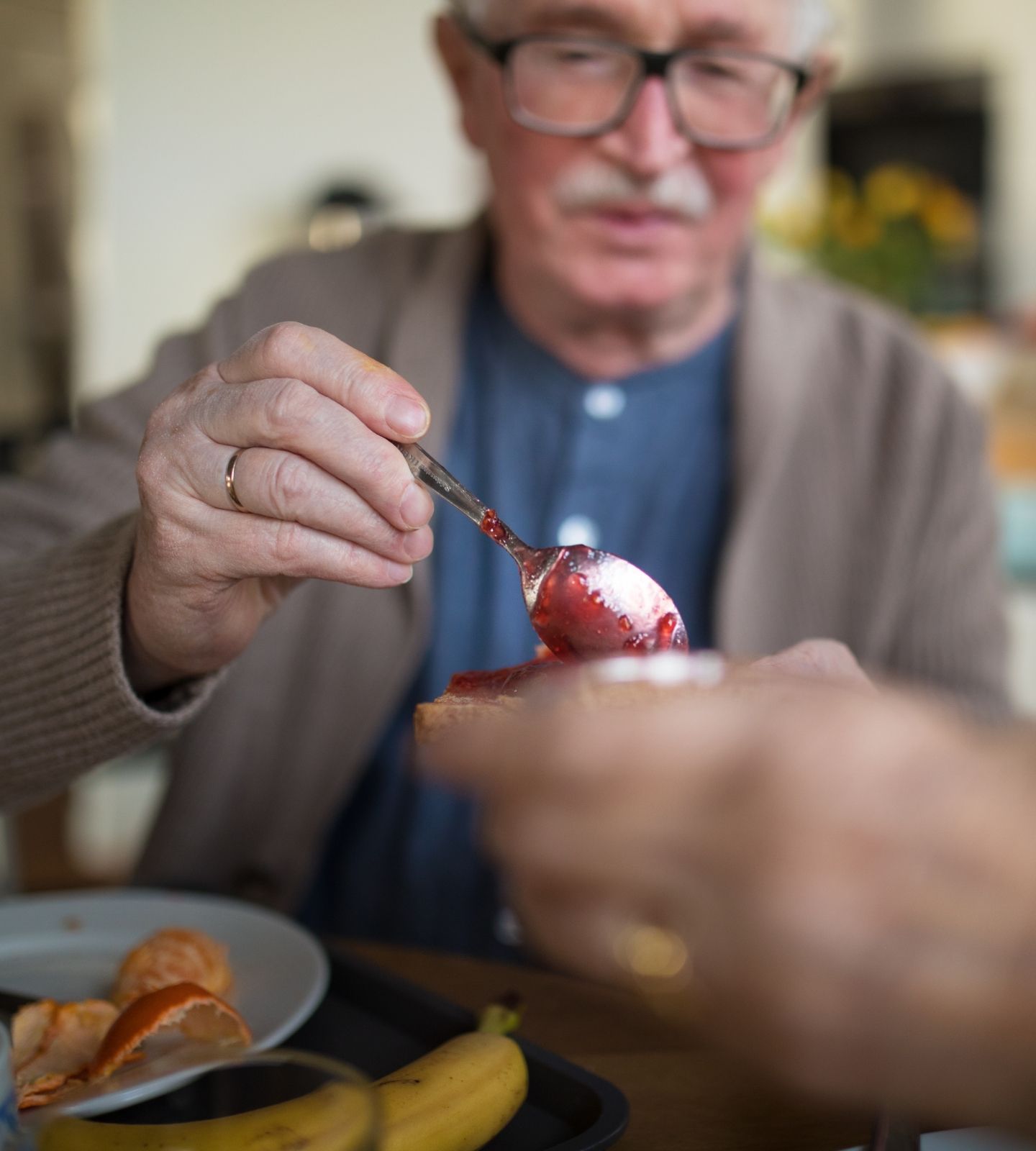 man having breakfast