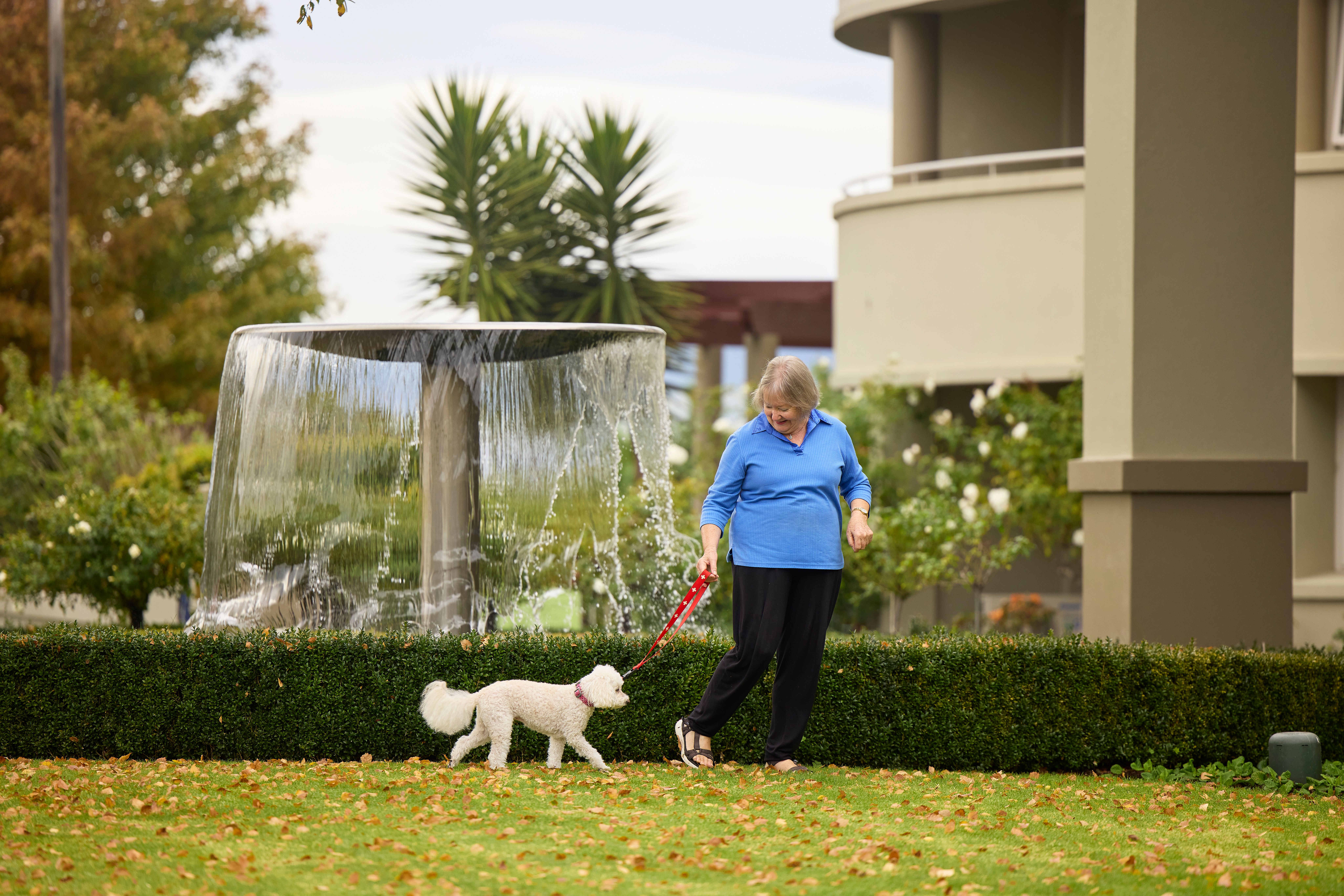 Resident walking her dog 