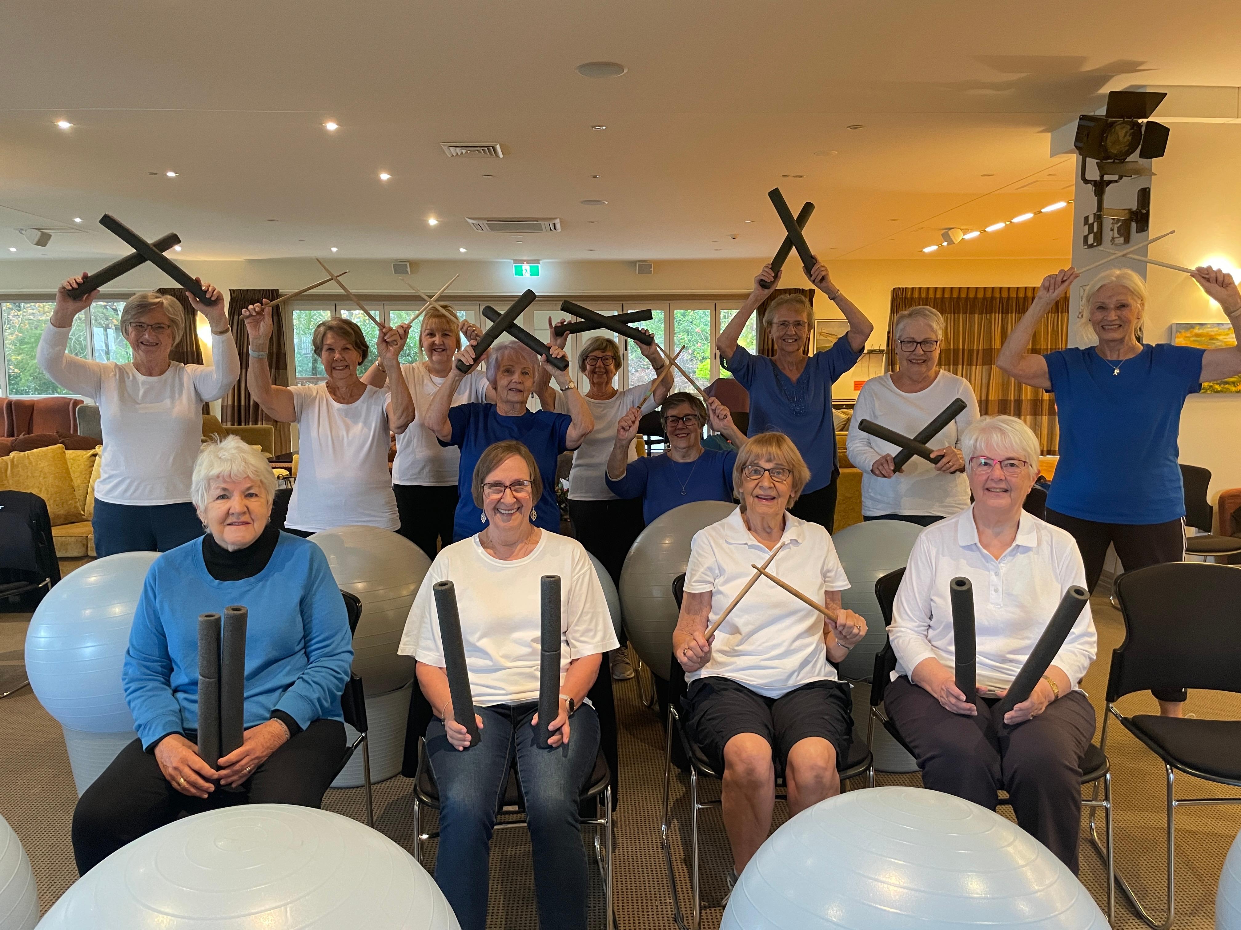 Pinesong's cardio drumming group
