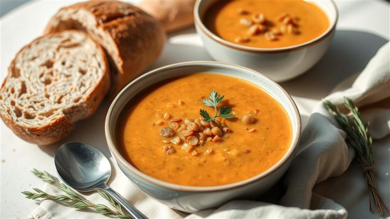 Delicious warm soup and bread
