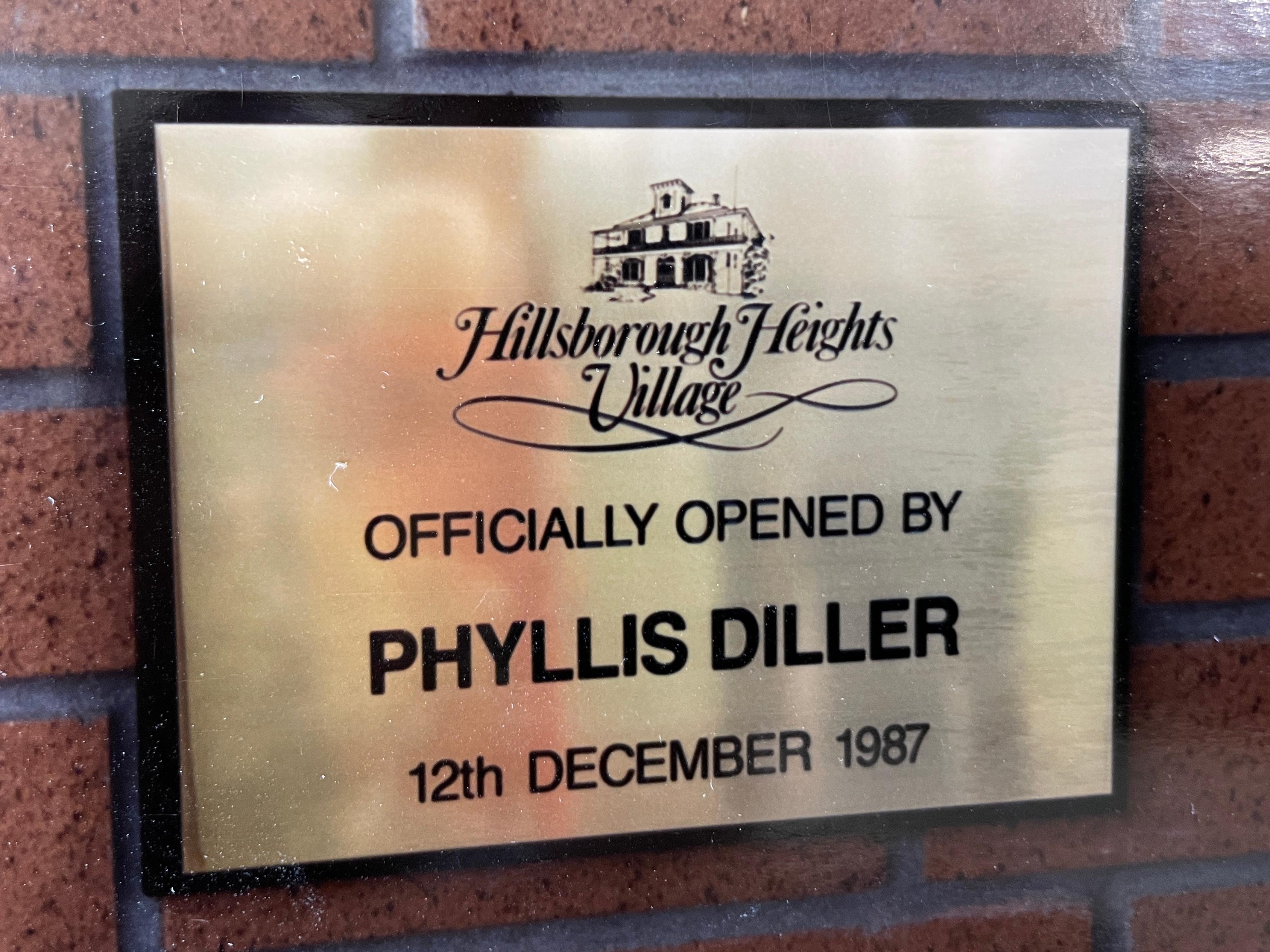 Hillsborough Heights Village official opening plaque