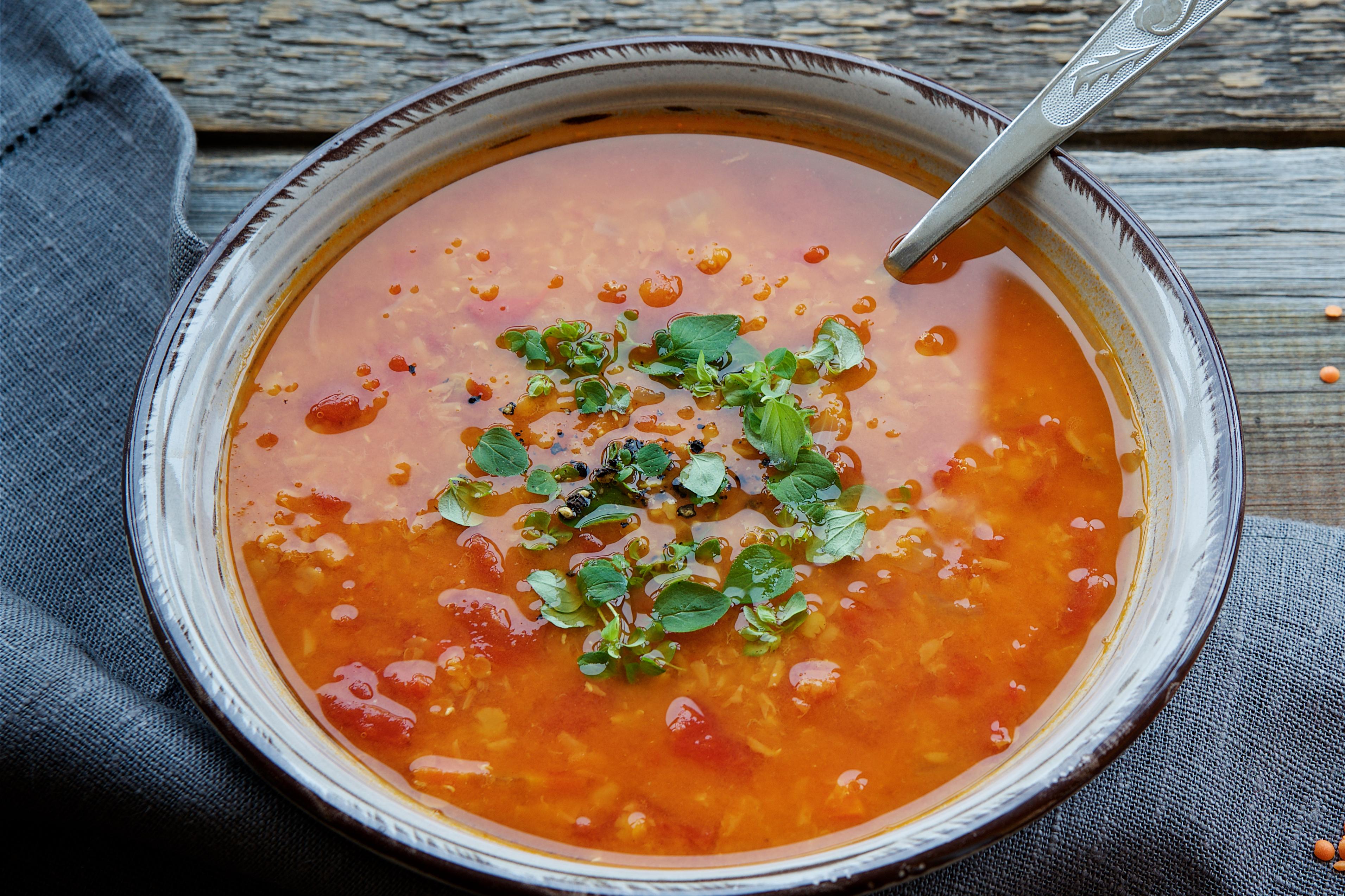 Red lentil, carrot and coconut soup