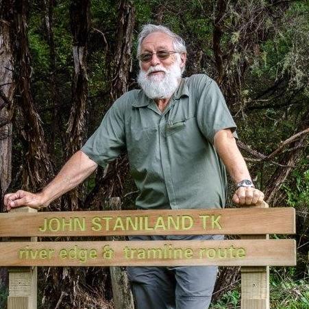 John Staniland in front of a track named after him