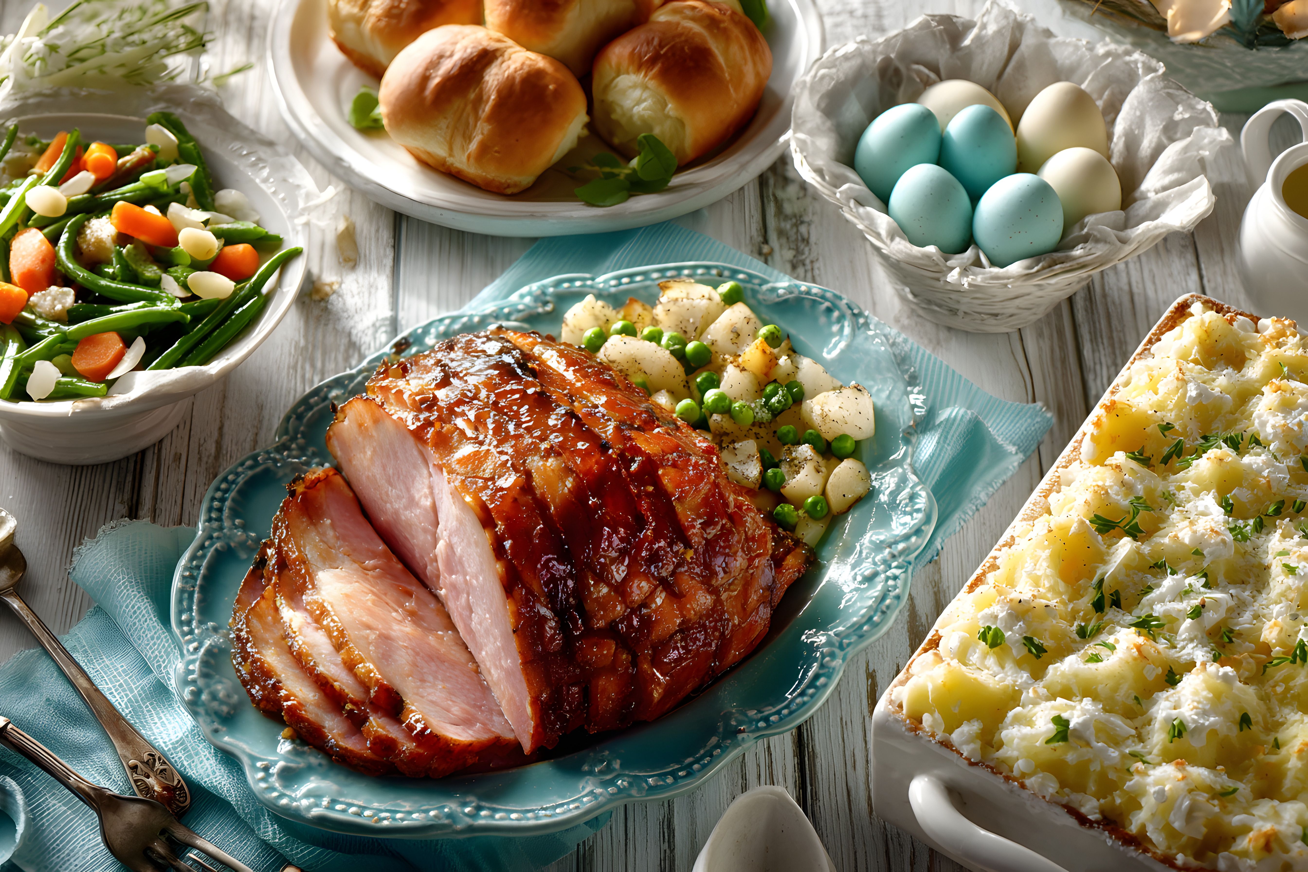 Roast Christmas ham and entrees