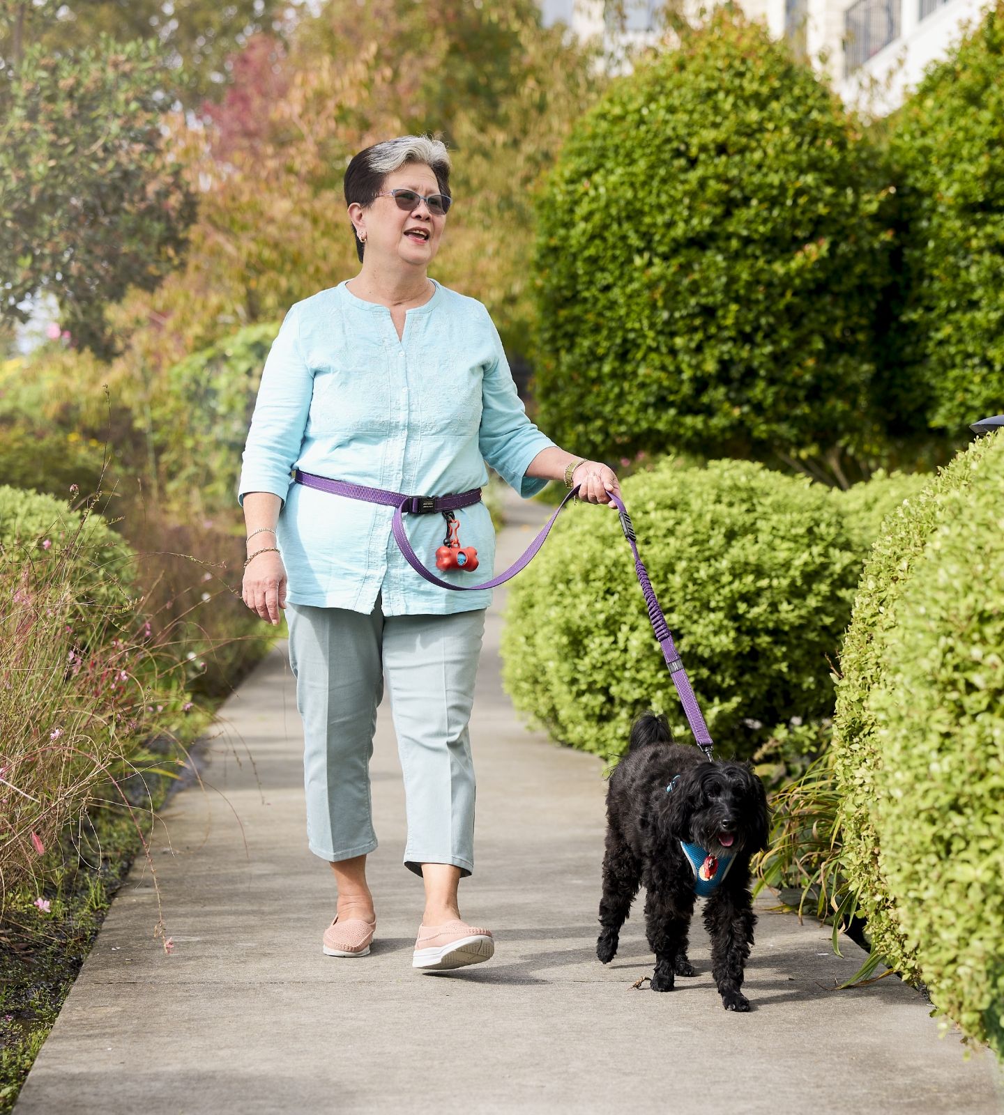 Resident walking dog