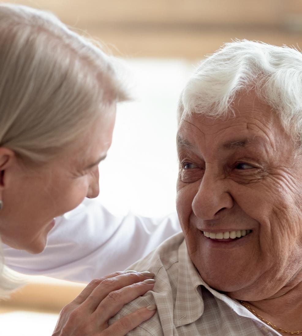 Metlifecare retirement village resident talks to a residential aged care nurse