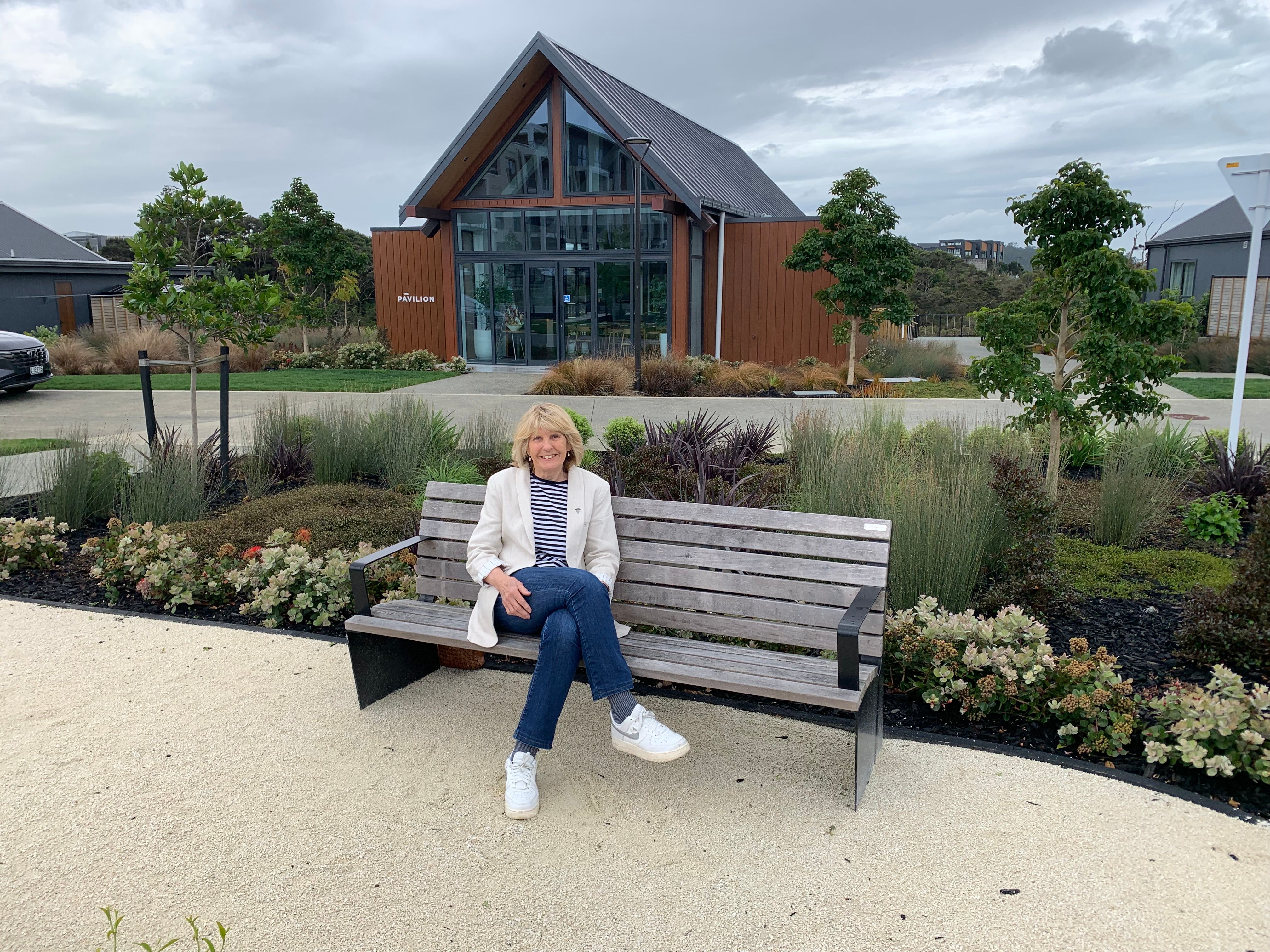 Shiela Fisher outside pavilion at Orion Point 