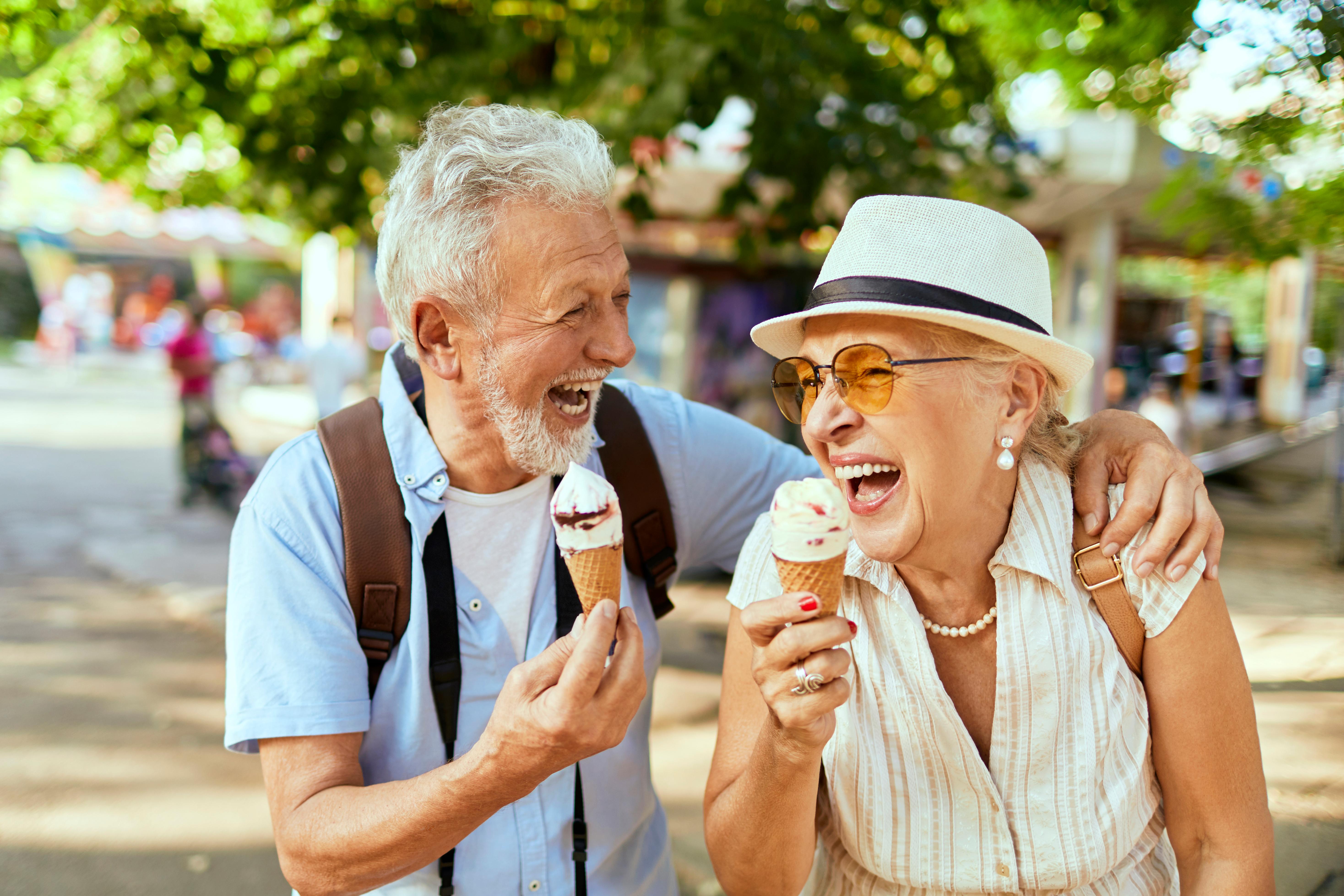 Resident exploring the local shops eating ice cream