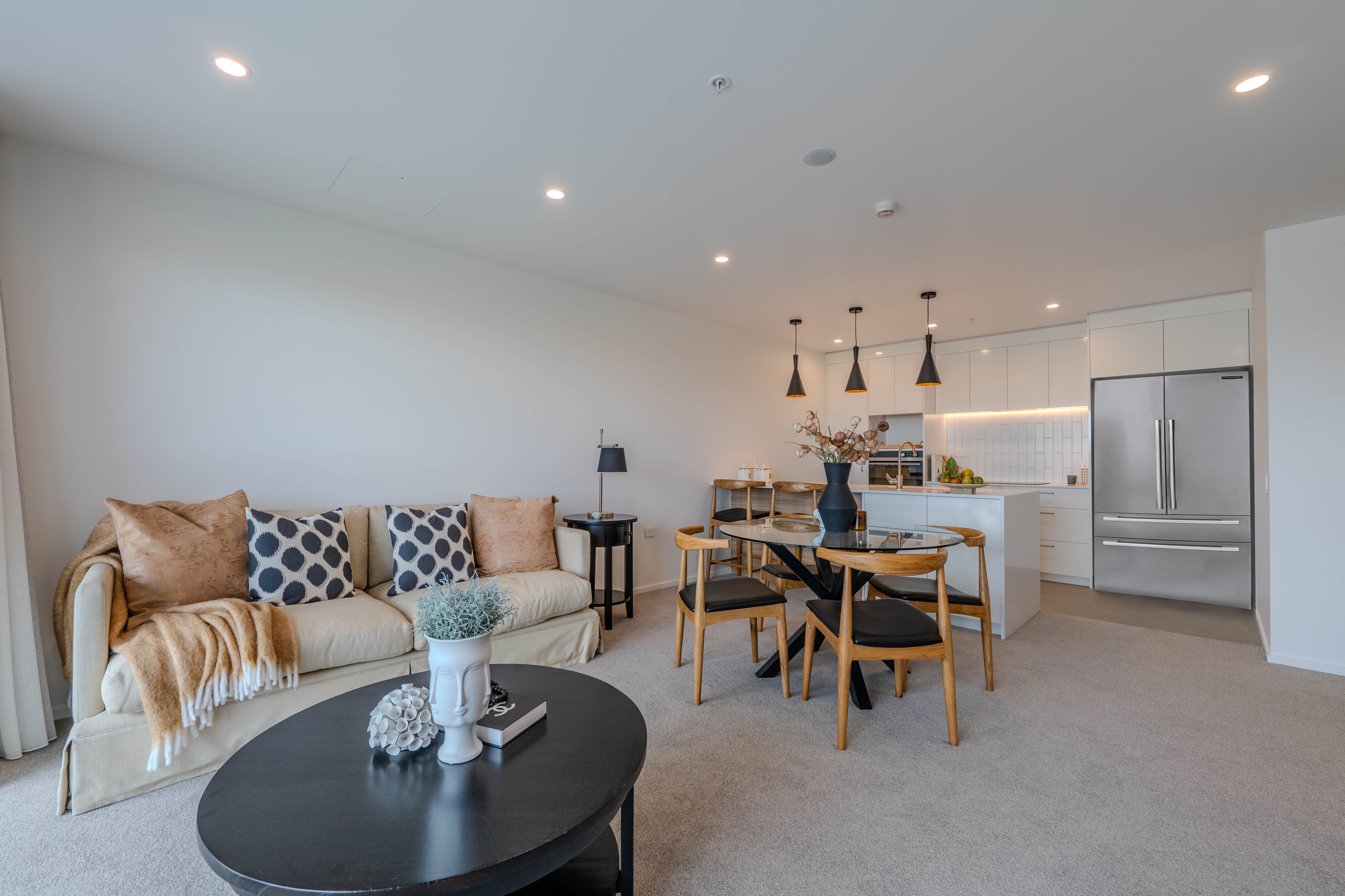 Living, dining, kitchen