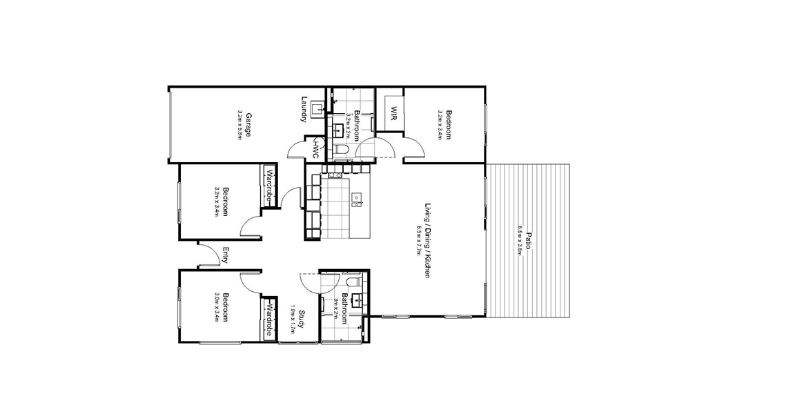 3 bedroom with study