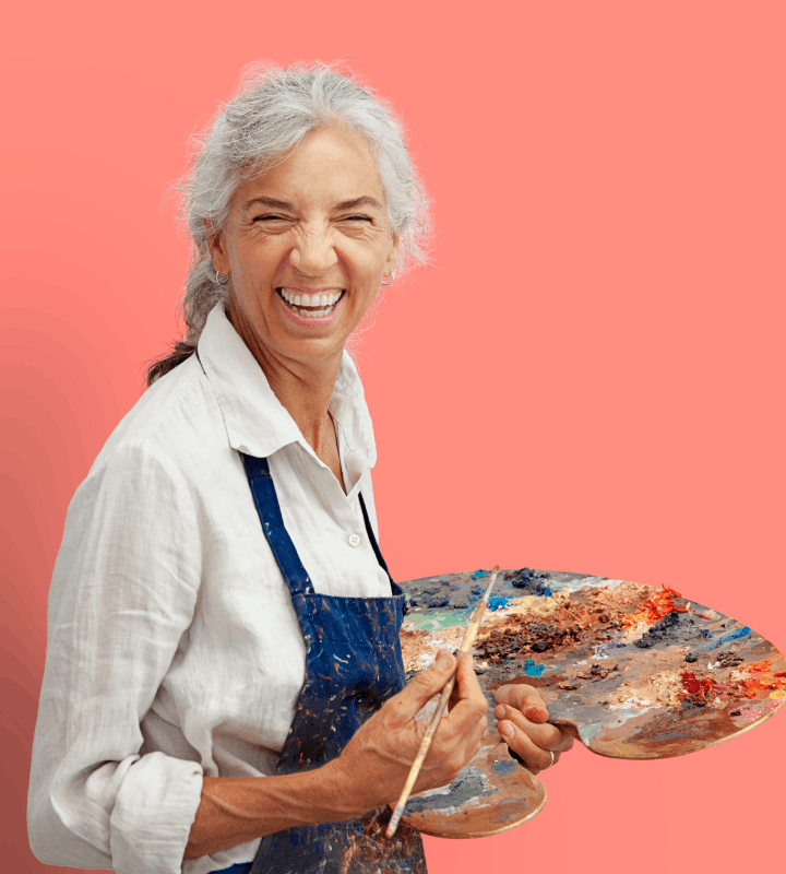 Resident smiling on peach