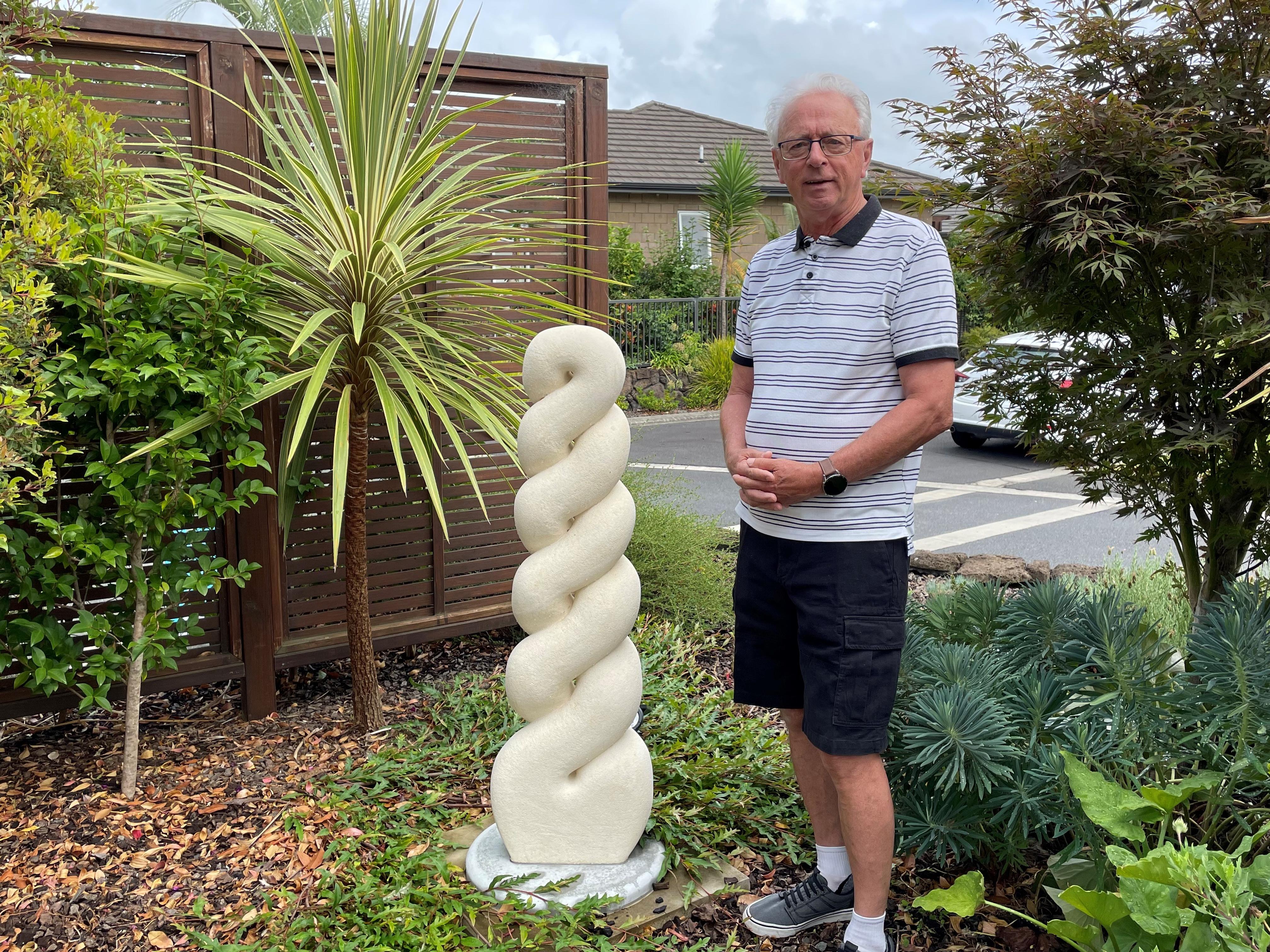 Resident Henk Kuiper with the sculpture