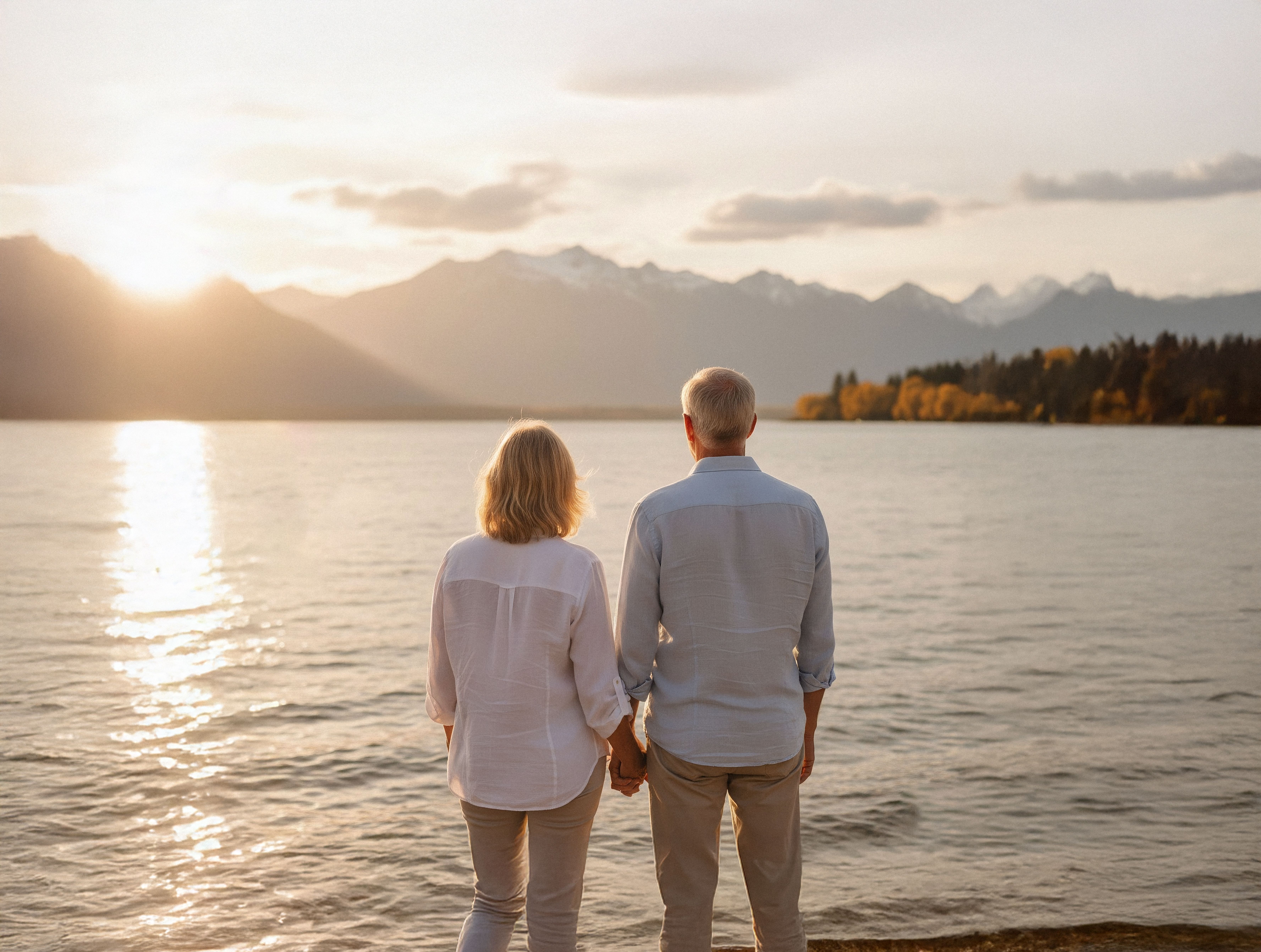 Couple looking at lake 