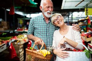 Couple smiling with food