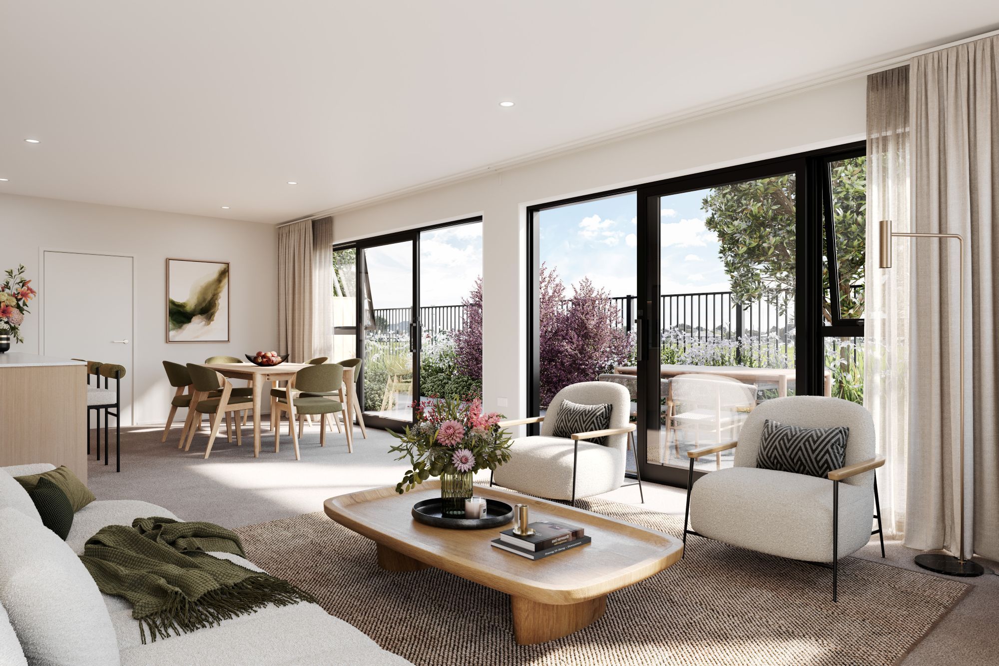 Living, kitchen, dining