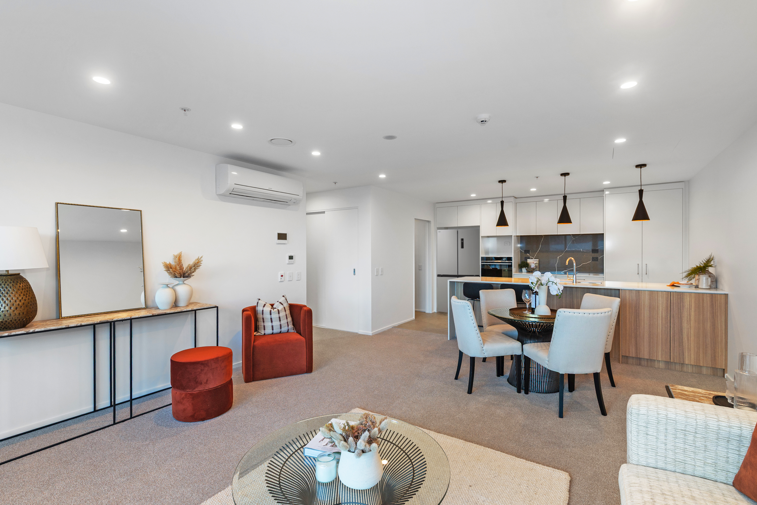 Living, dining, kitchen