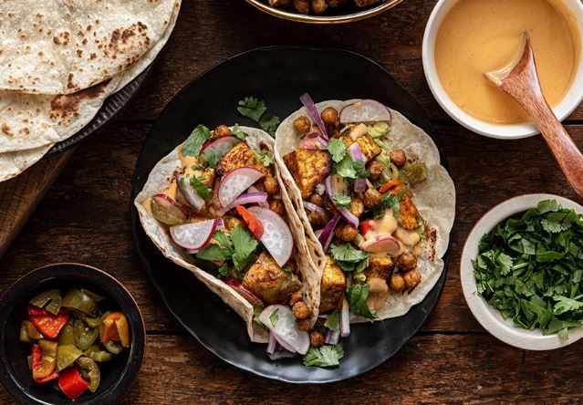Roast chickpea and kumara tacos