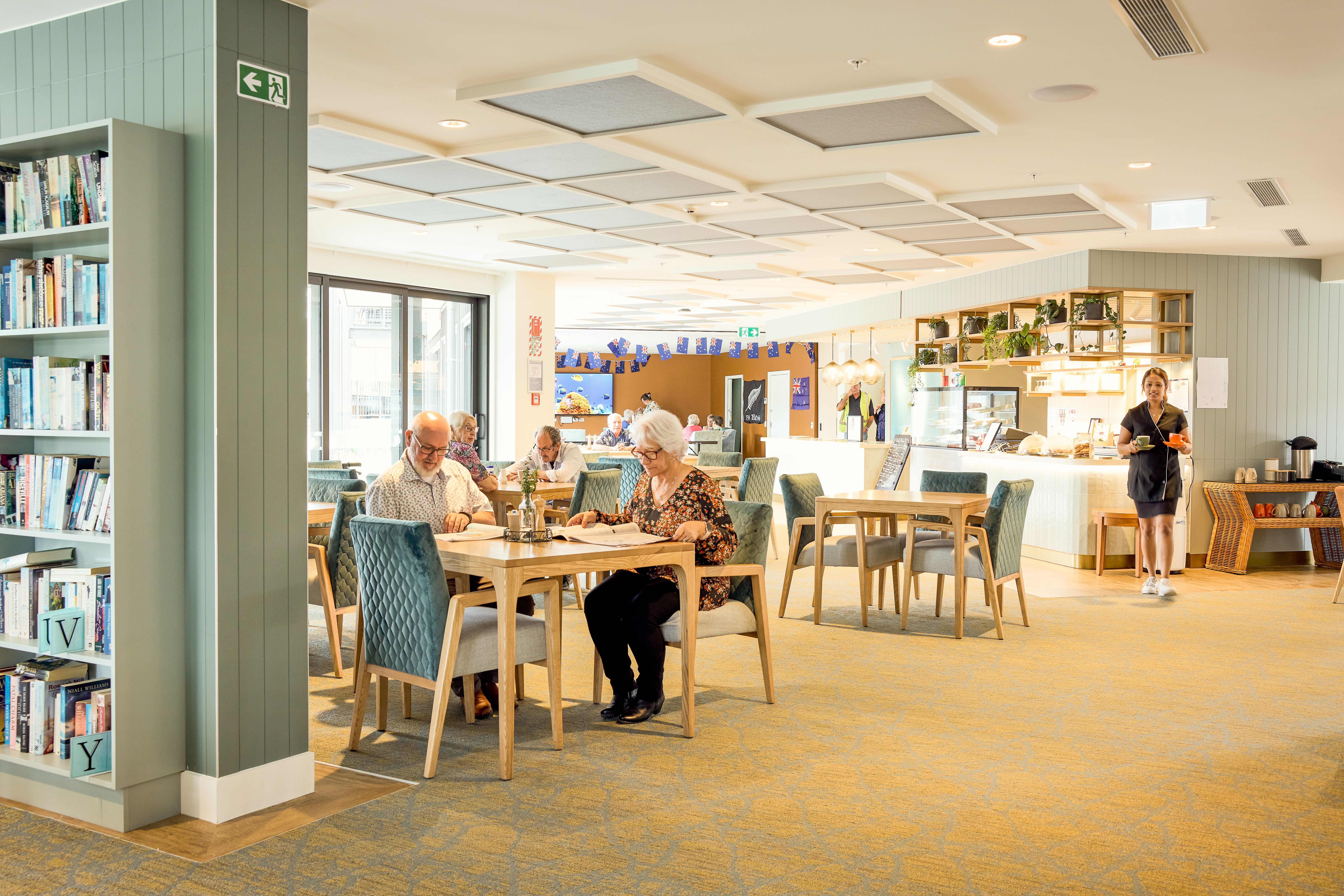 Residents enjoying some breakfast at the cafe at Edgewater 