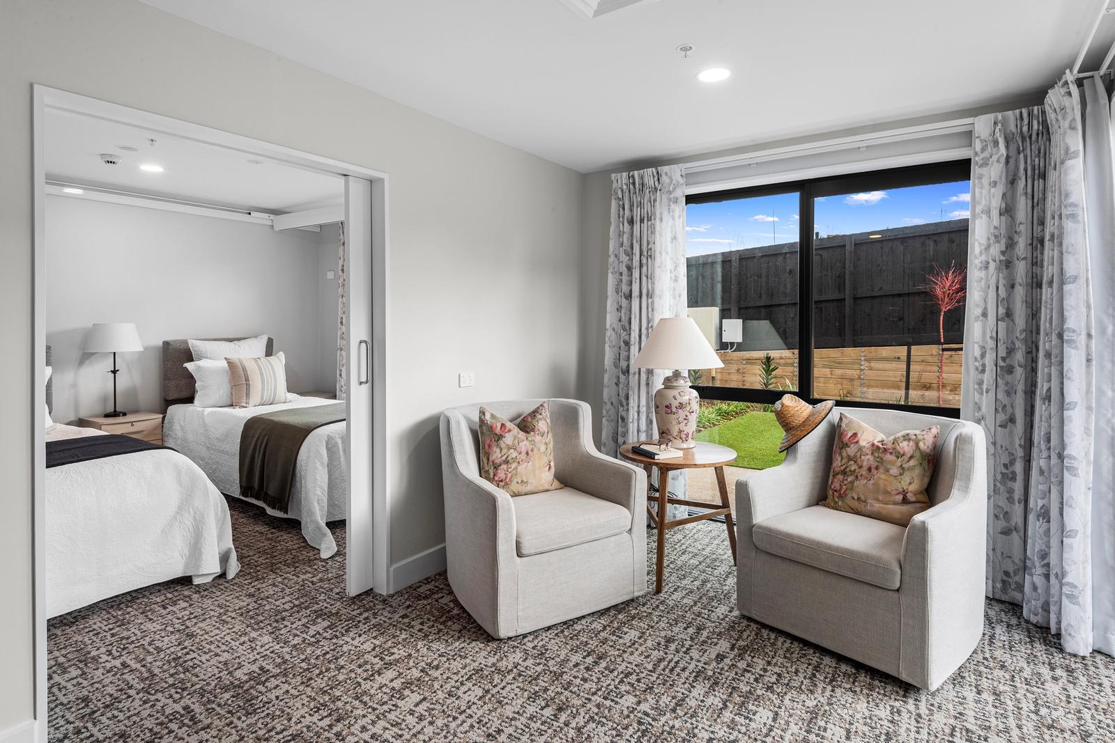 Brand-new care suites lounge & bedroom