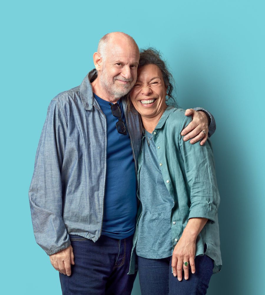 Couple with a blue background