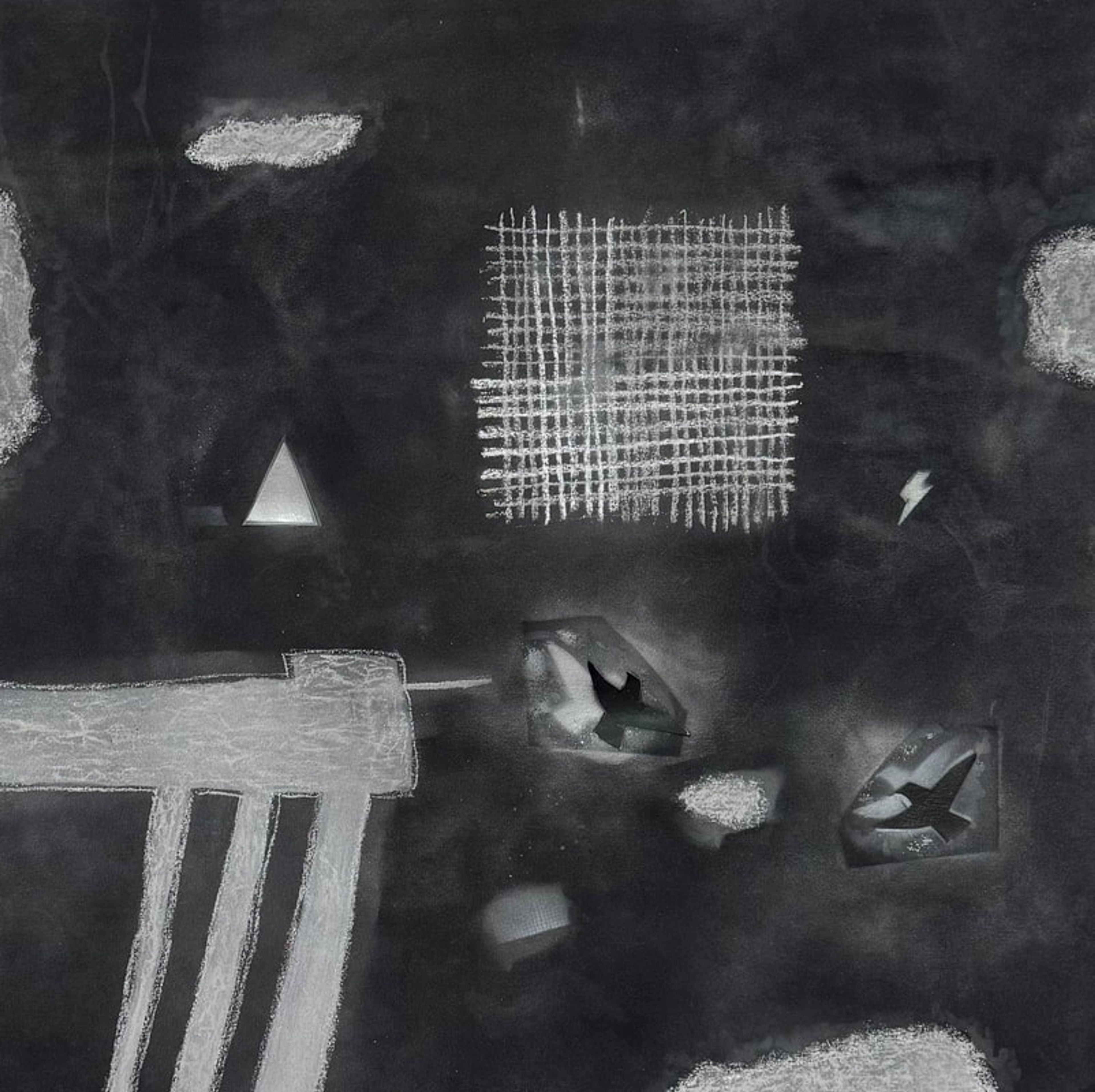 2 Black Restless Birds A, Acrylic and pastel on canvas
