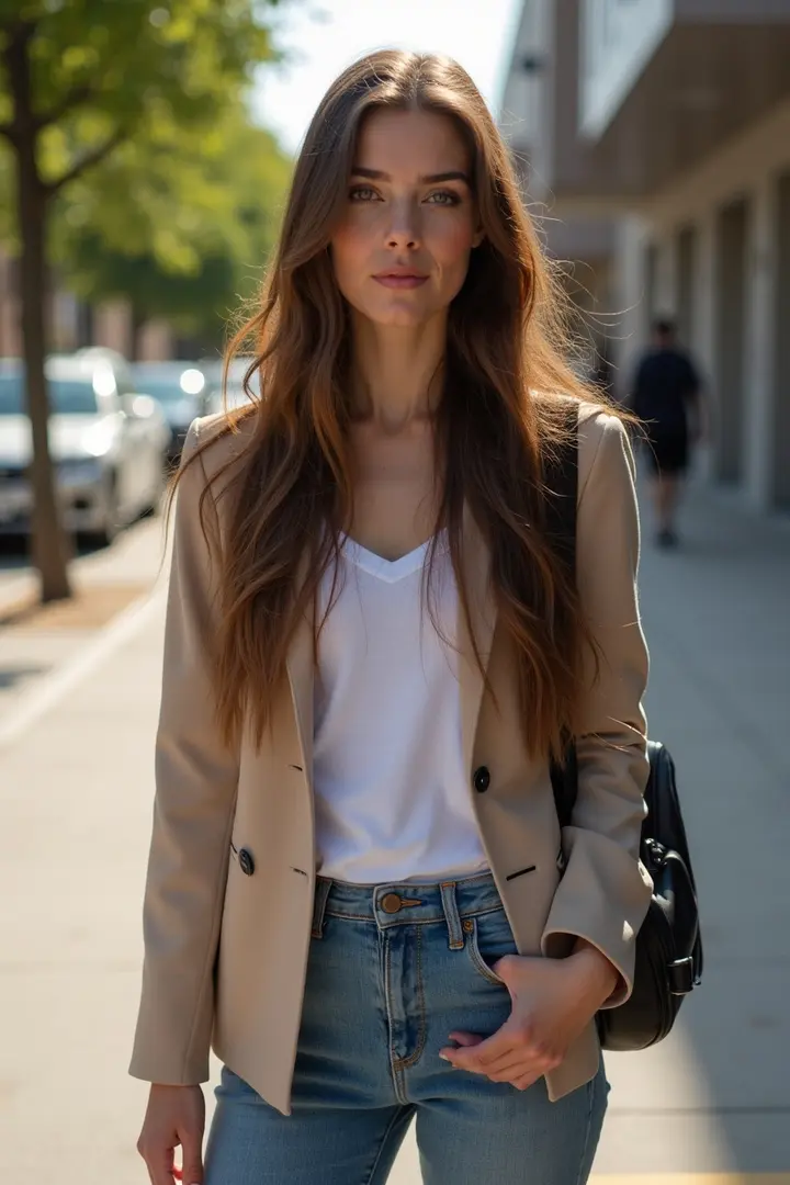 blazer combo for long hair