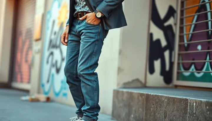 blazer and teeshirt with baggy jeans