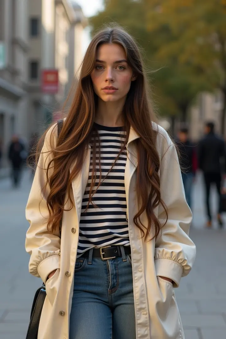 Girl with long hair and jacket