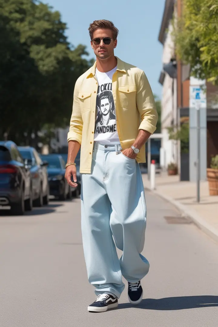 Choose lightweight fabrics such as cotton or linen Opt for light colors to reflect the sun's rays Pair with a graphic t-shirt and sneakers for a casual look