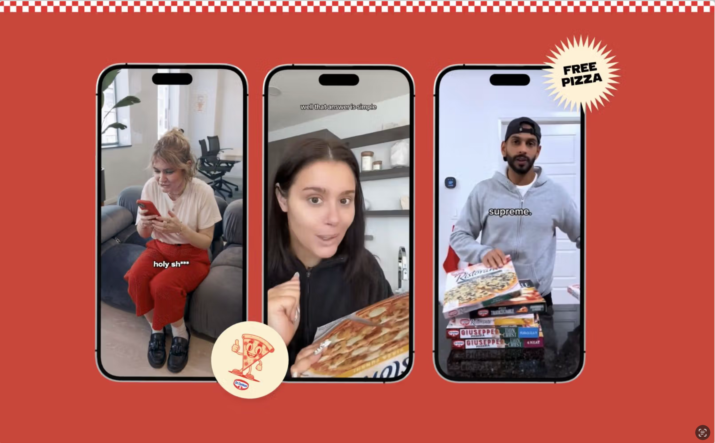 Dr. Oetker logo over a pizza with the hashtag frozen pizza publicist