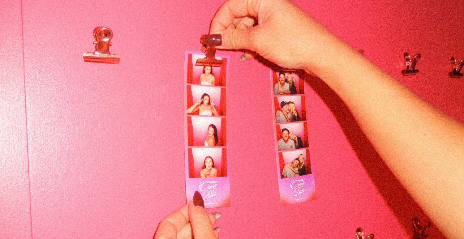 Three images of people at the event and the digital signage there