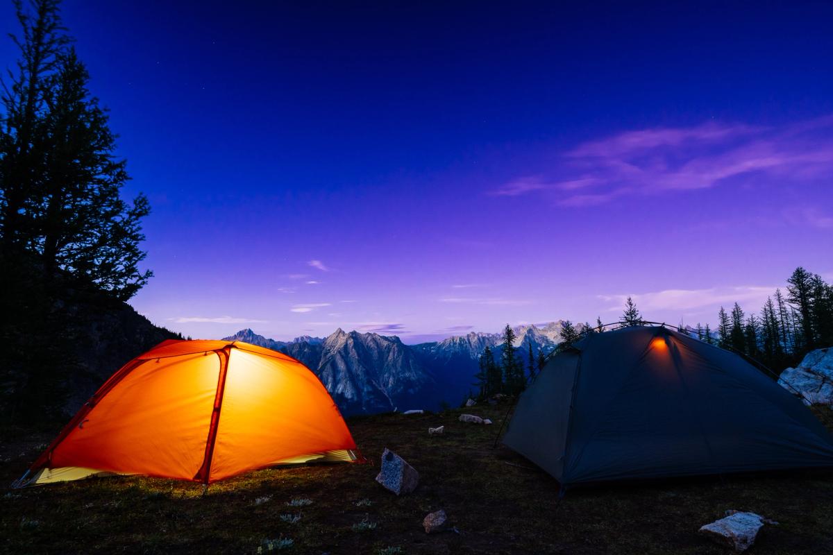 Two tents camping at Wing Lake, WA