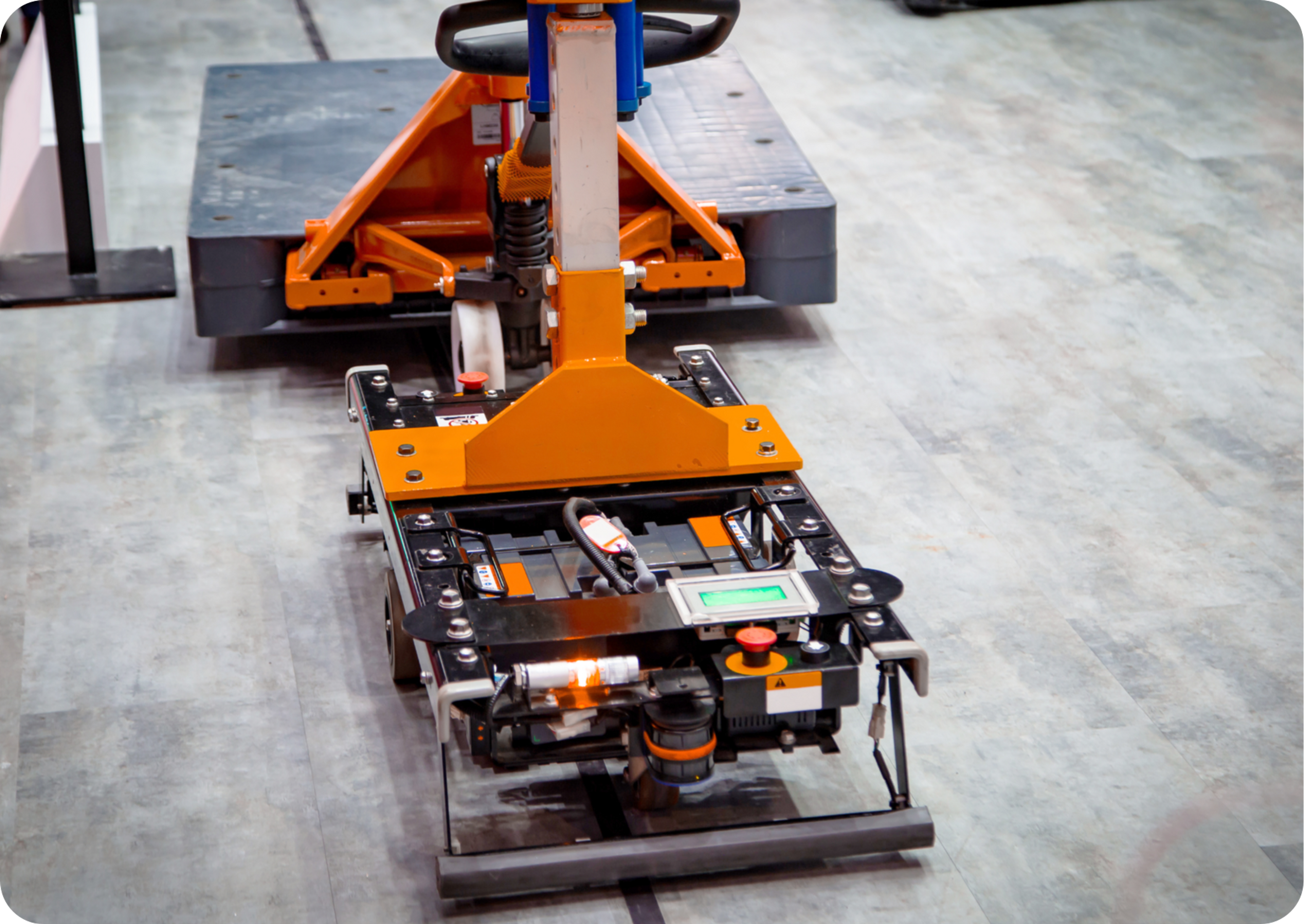 Picture of orange and black automatic guiding vehicle