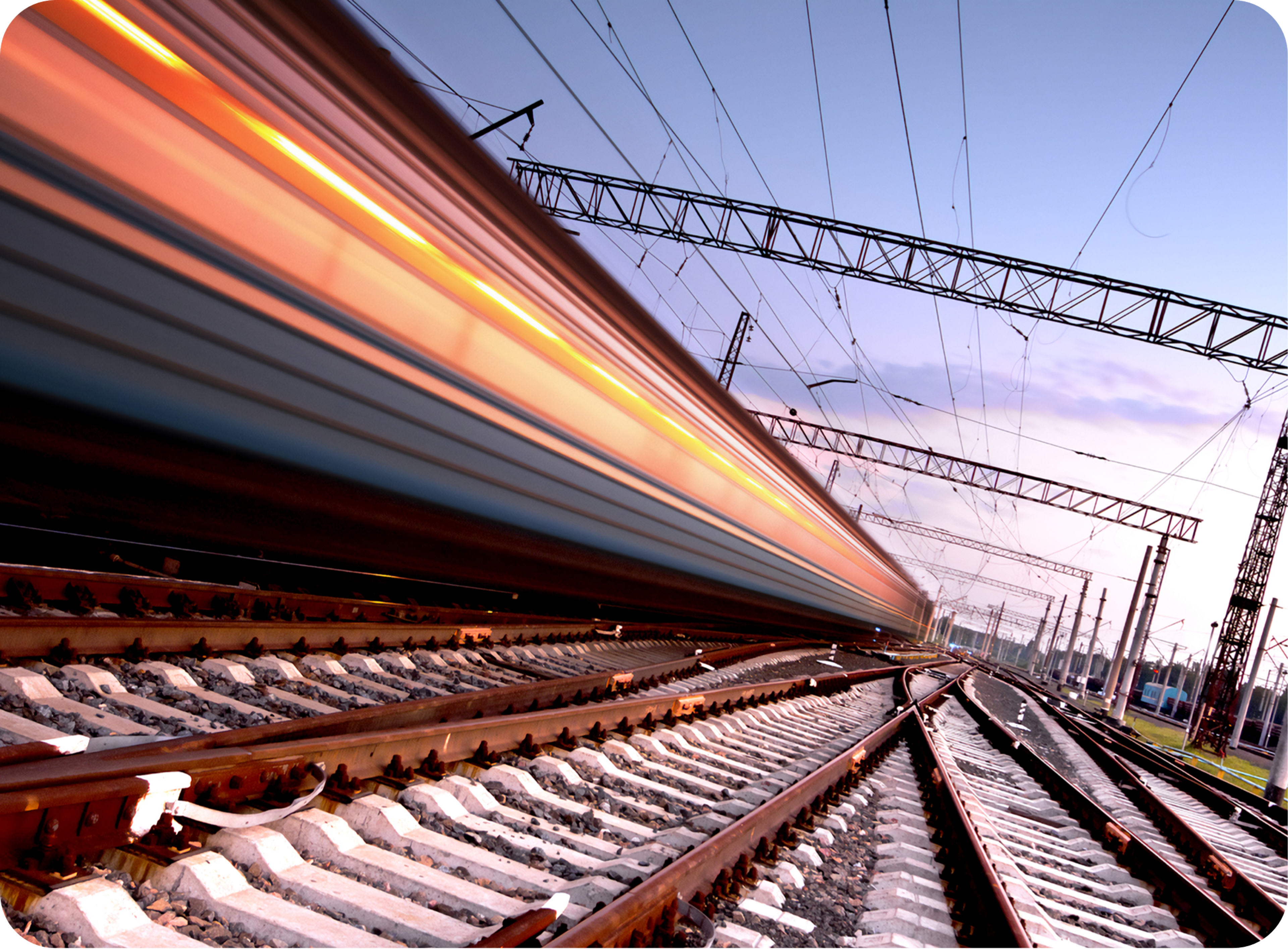 Picture of a fast moving train on train tracks