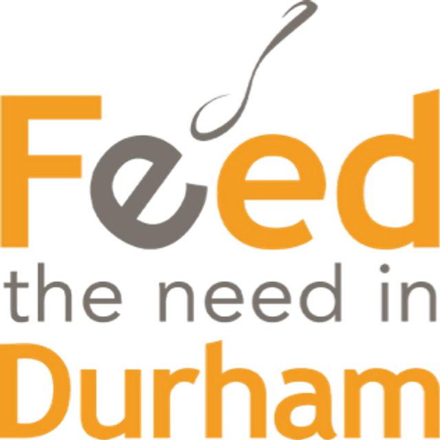 Logo of charity " Feed the need Durham" in orange and gray letters