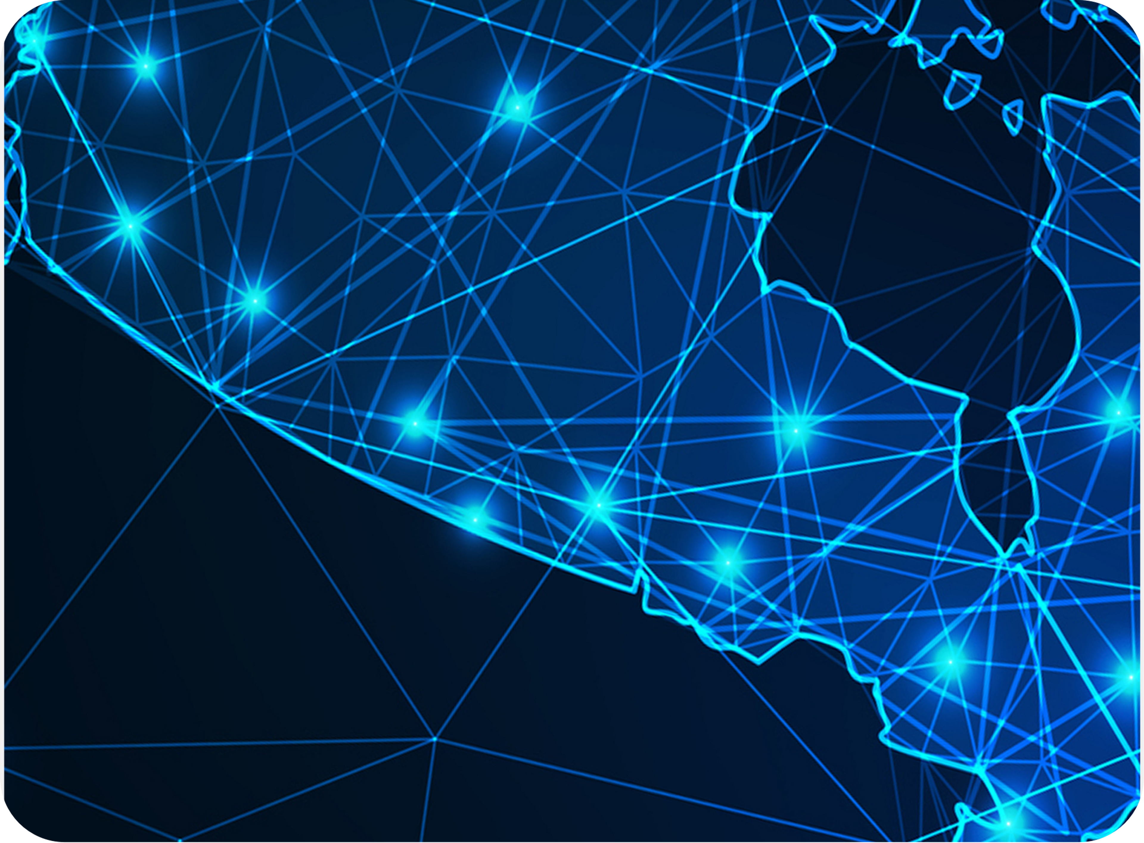 Drawn digital Illustration showing Canada and its national service network points on a blue map