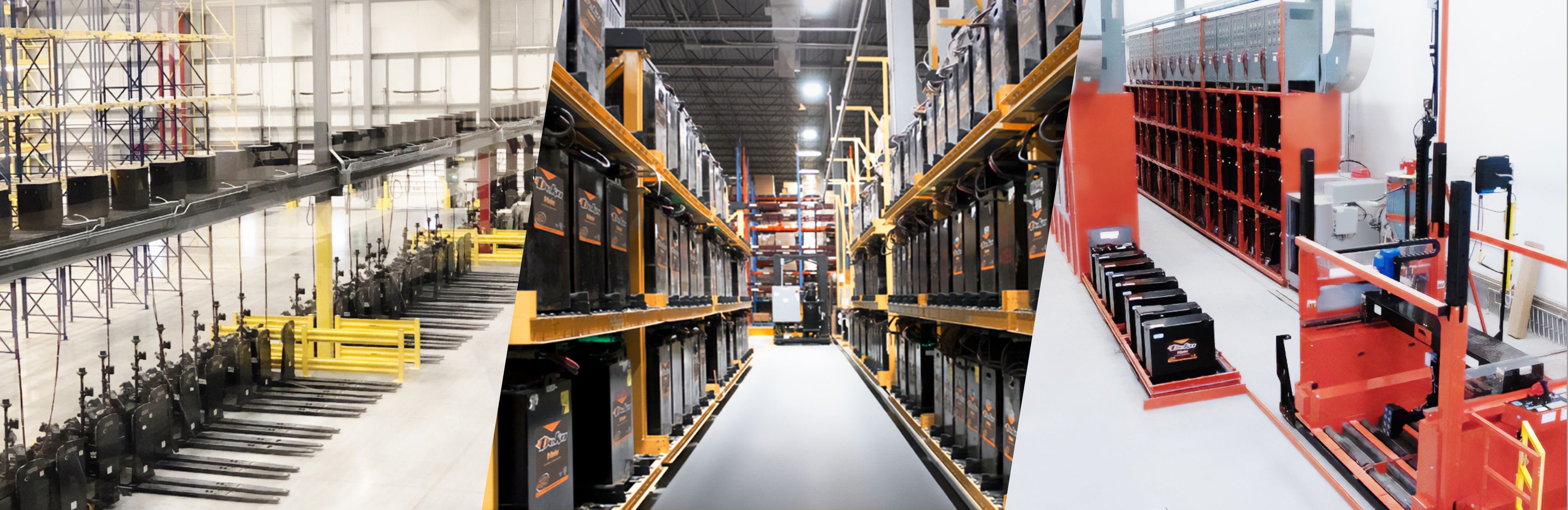 Picture of warehouse with yellow metal storage shelves