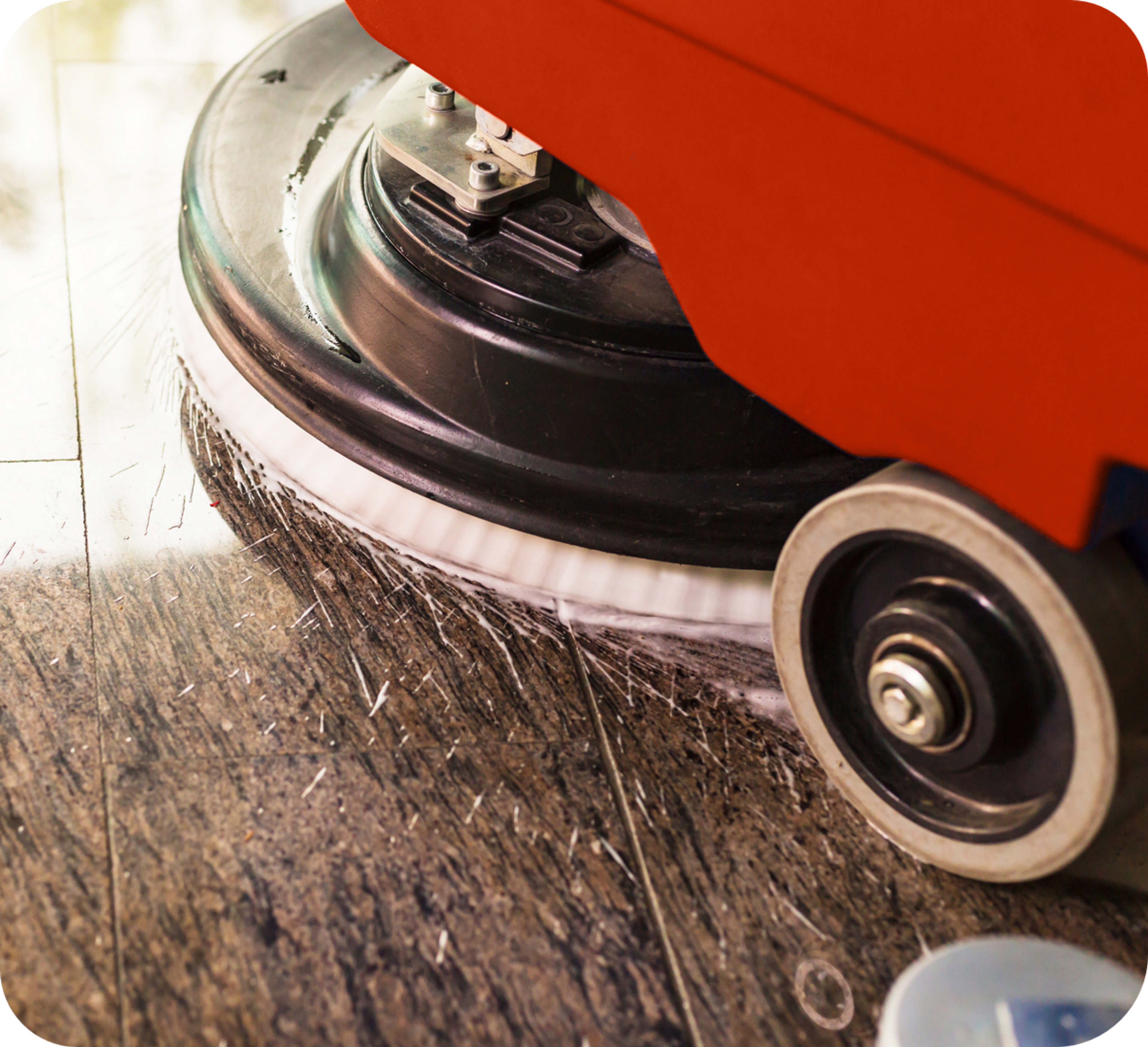 Picture of a floor scrubber sweeper closeup