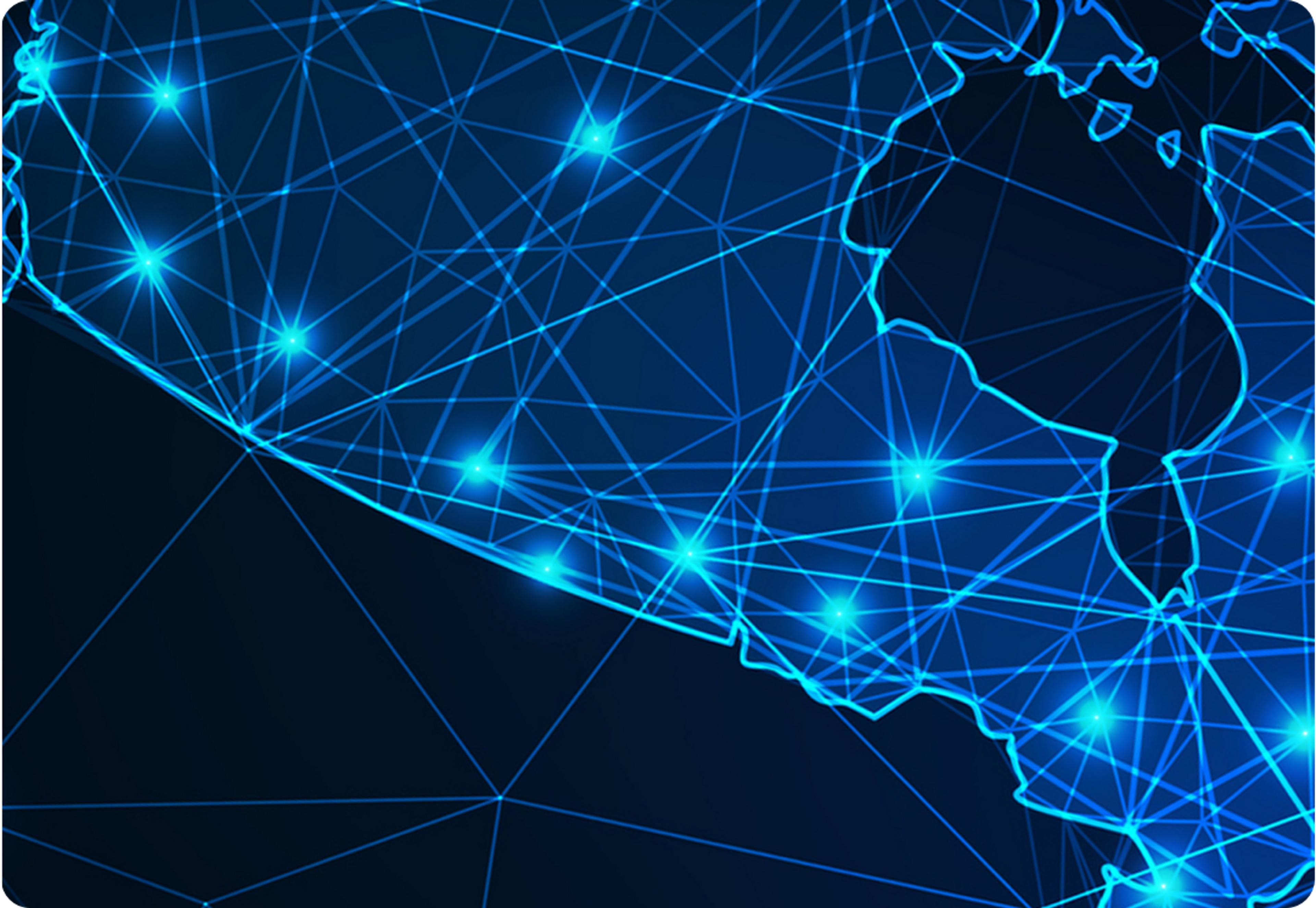 Illustration numérique du Canada et des points de réseau de service national sur une carte bleue