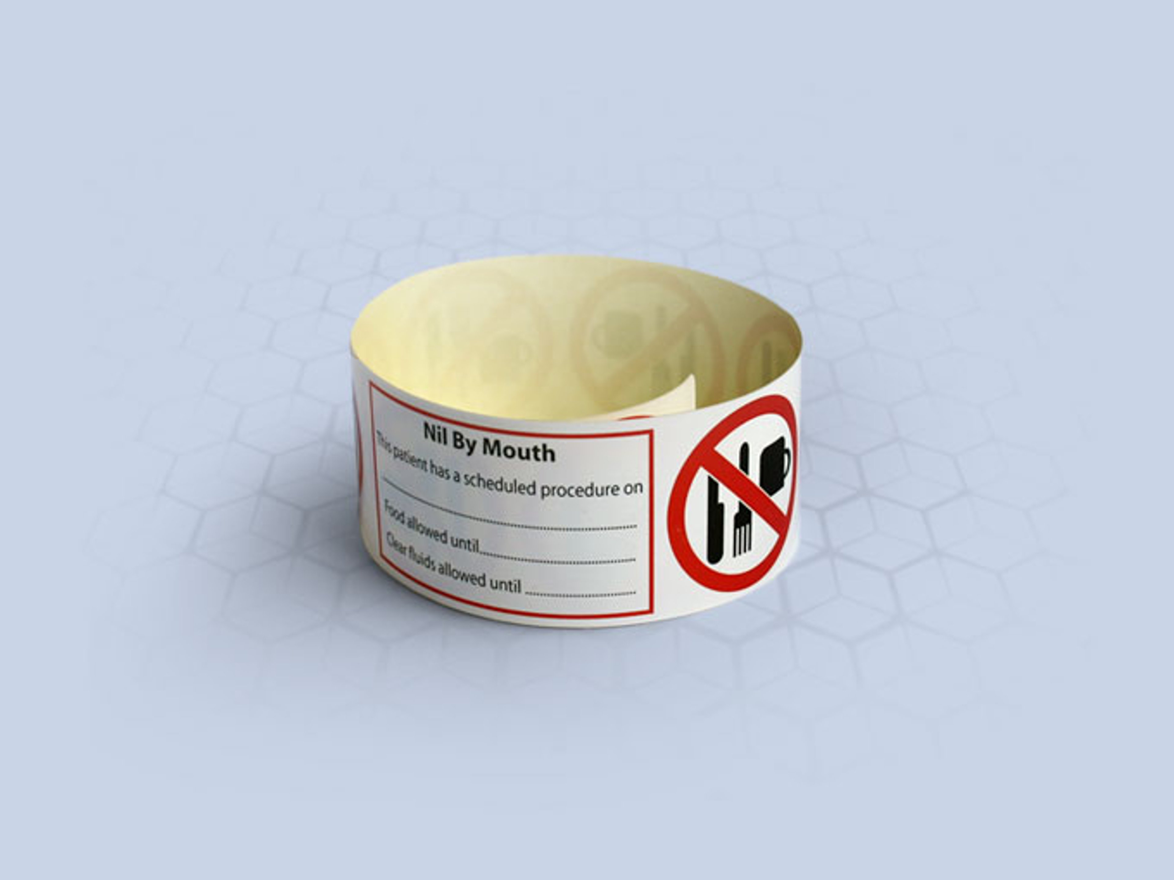 NIL BY MOUTH pre-printed alert 30mm hospital wristband