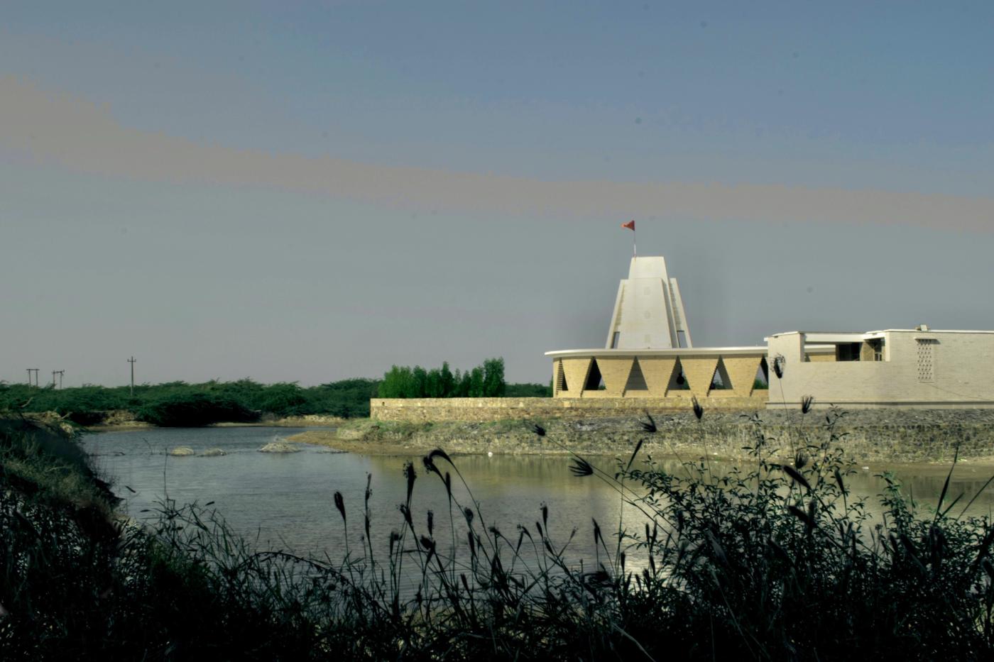 The Jhulelal TirathDham temple, built by Sindhi Hindus beside a lake in Kutch, Gujarat, as a pilgrimage centre commemorating their ancestral homeland of Sindh.