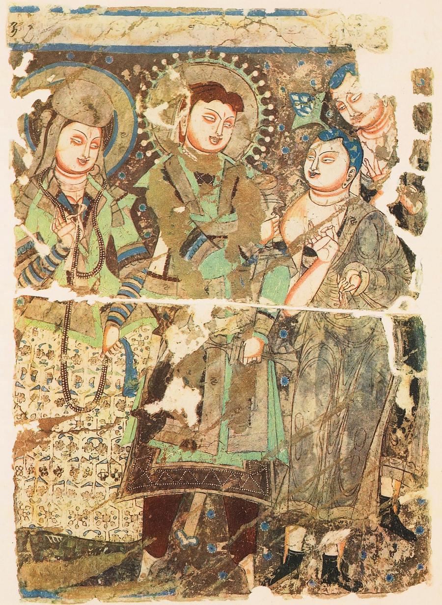 Svayamprabhā — Prince Tottika of Kucha with his wife Svayamprabhā, accompanied by two monks, Maya Cave 20