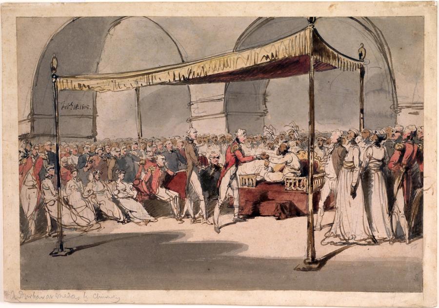 Nawabs of the Carnatic — Major-General the Hon. Arthur Wellesley being received in durbar at the Chepauk Palace Mad