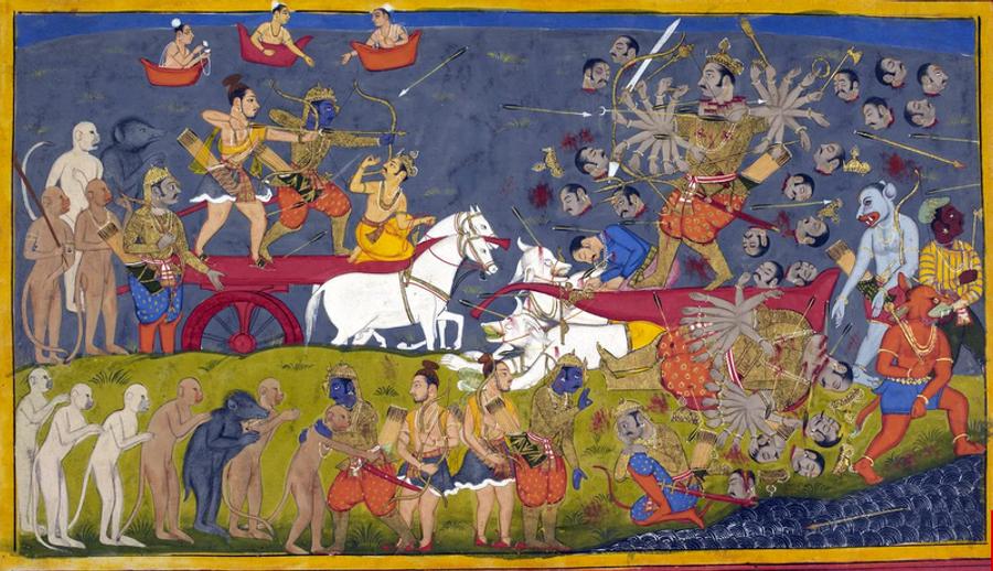 Painting of a chariot duel between Rāma and the many-headed Rāvaṇa